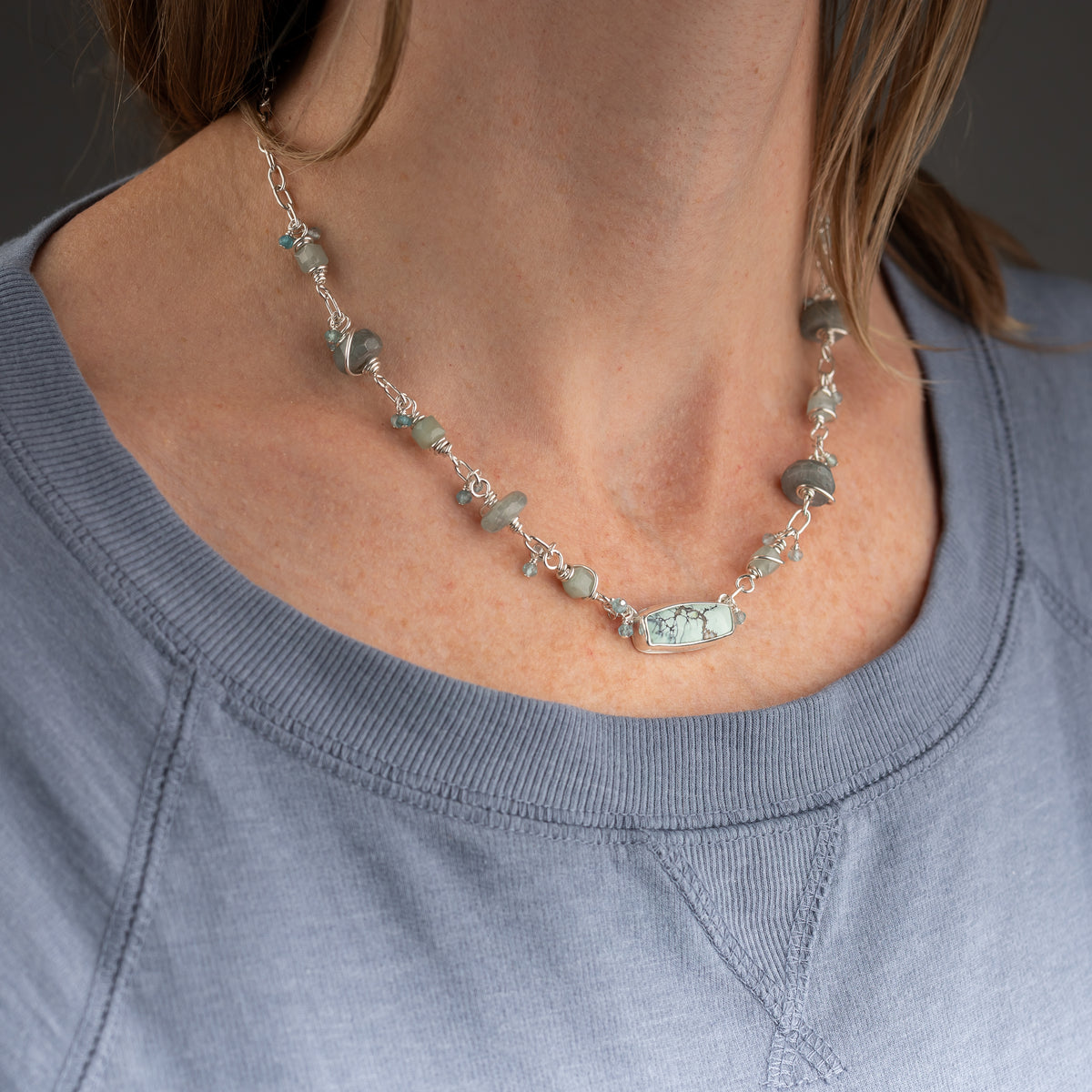 Variscite Pendant on Wrapped Gemstone Chain