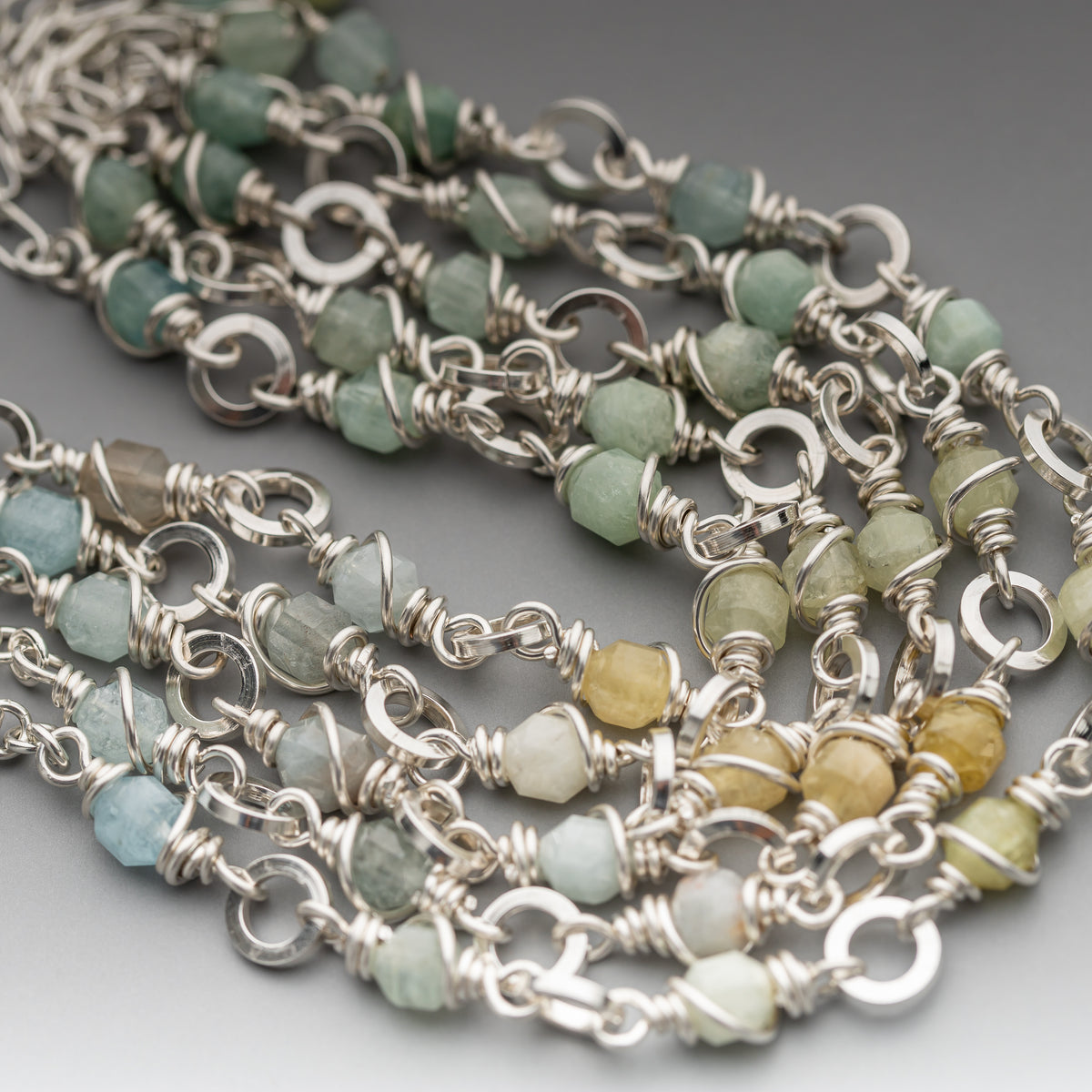 Aquamarine Wire Wrapped Chain Bracelet