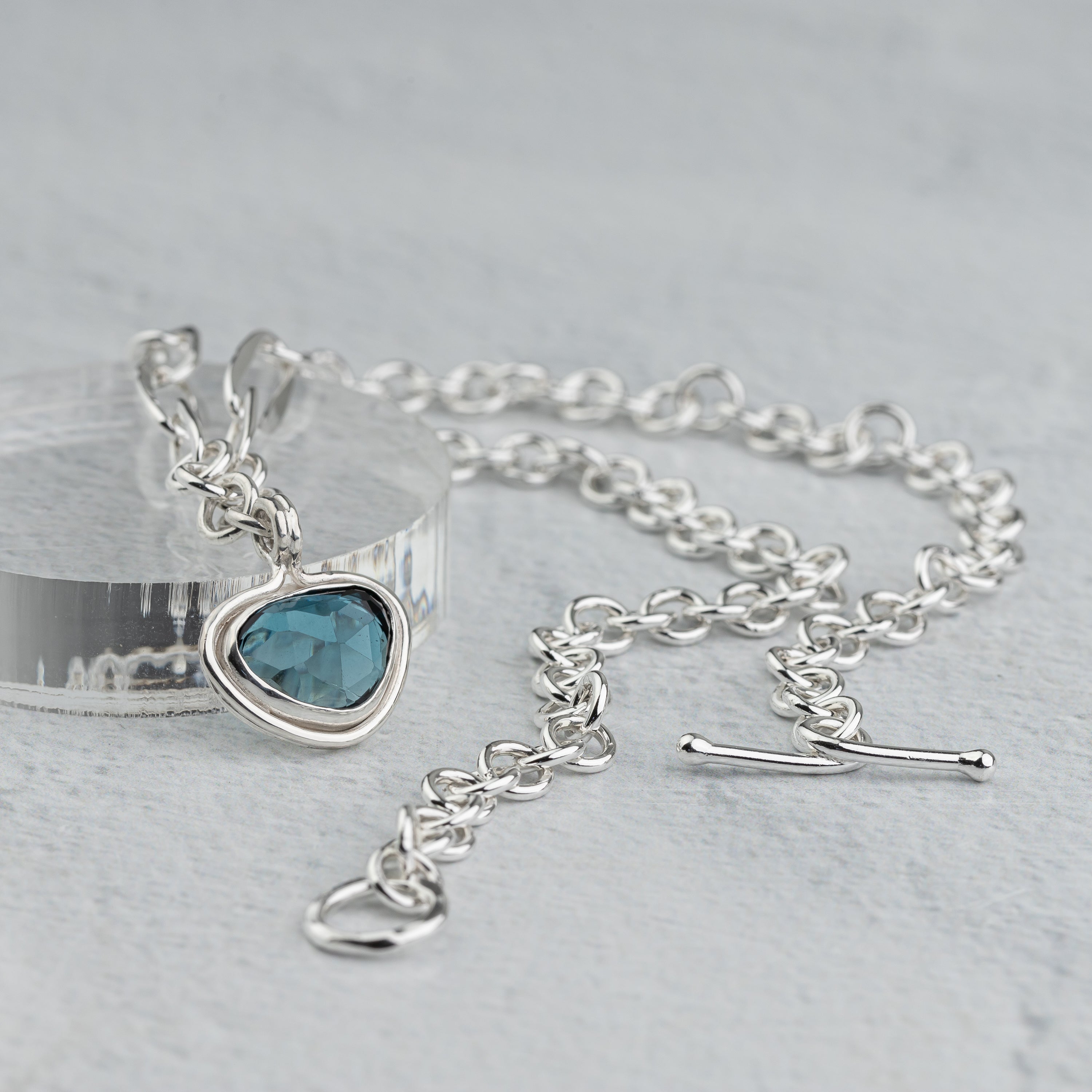 Blue Topaz Pendant on Handmade Silver Chain