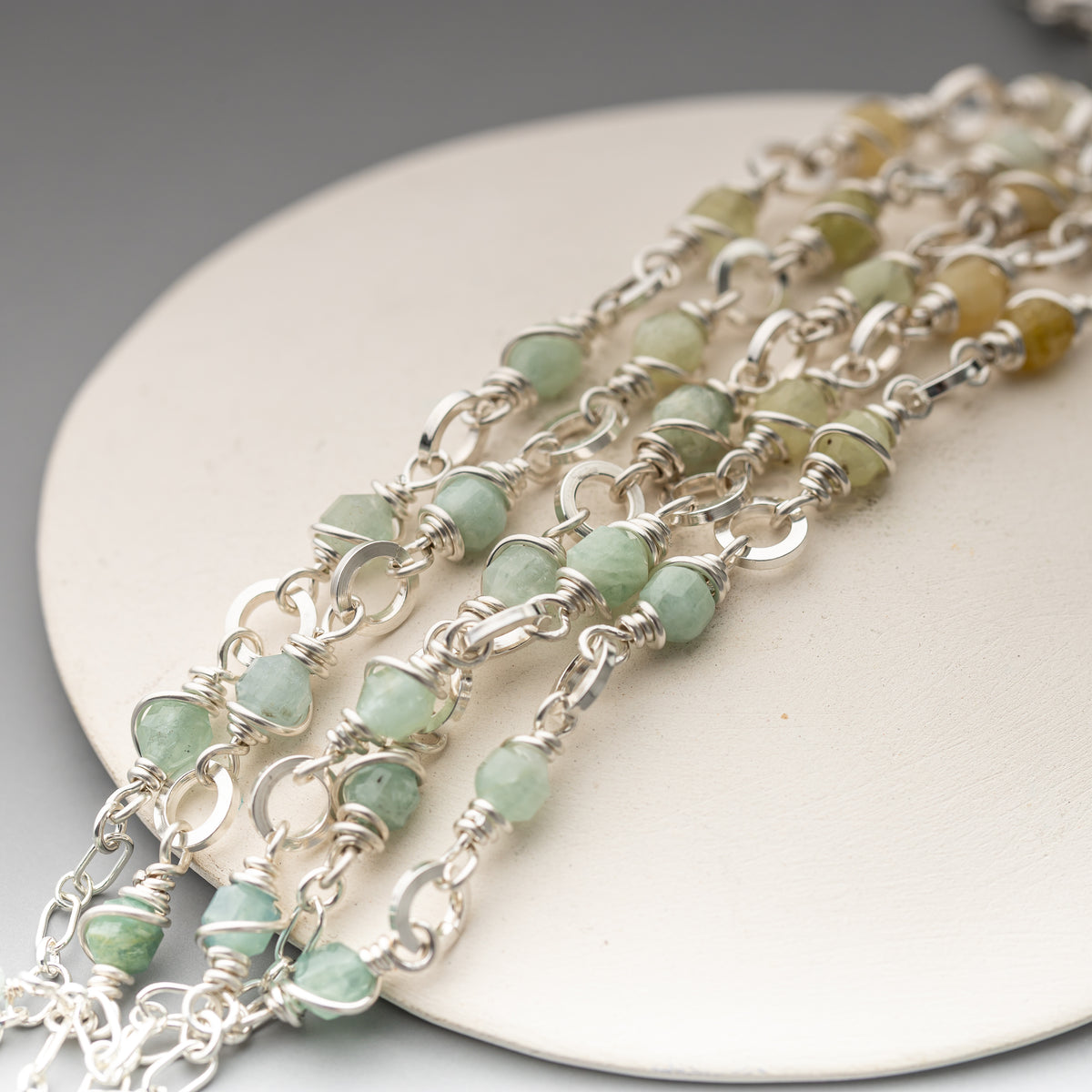 Aquamarine Wire Wrapped Chain Bracelet