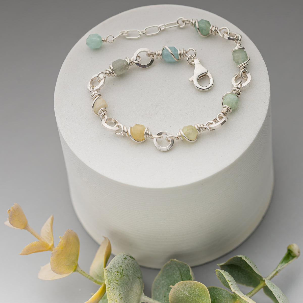 Aquamarine Wire Wrapped Chain Bracelet