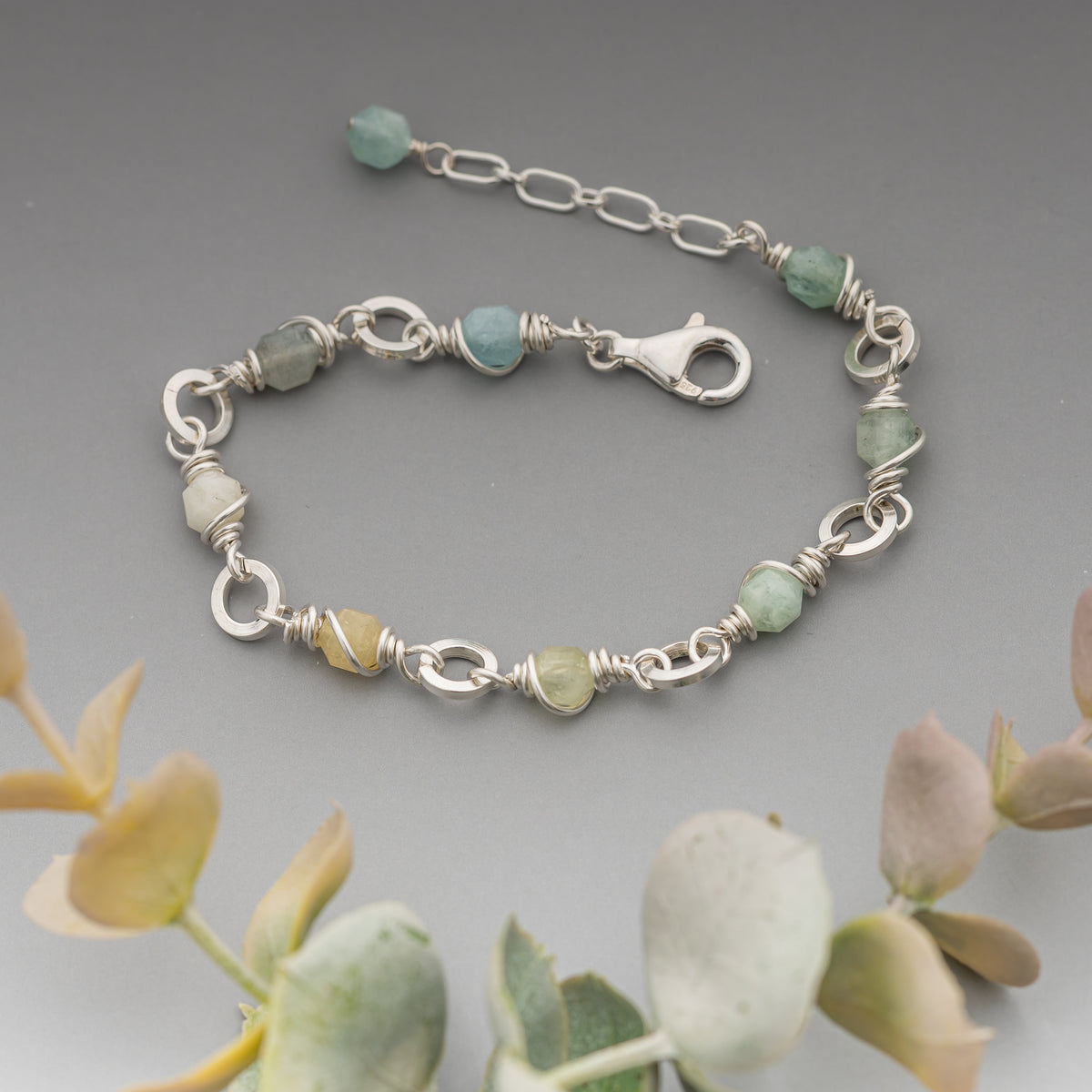 Aquamarine Wire Wrapped Chain Bracelet