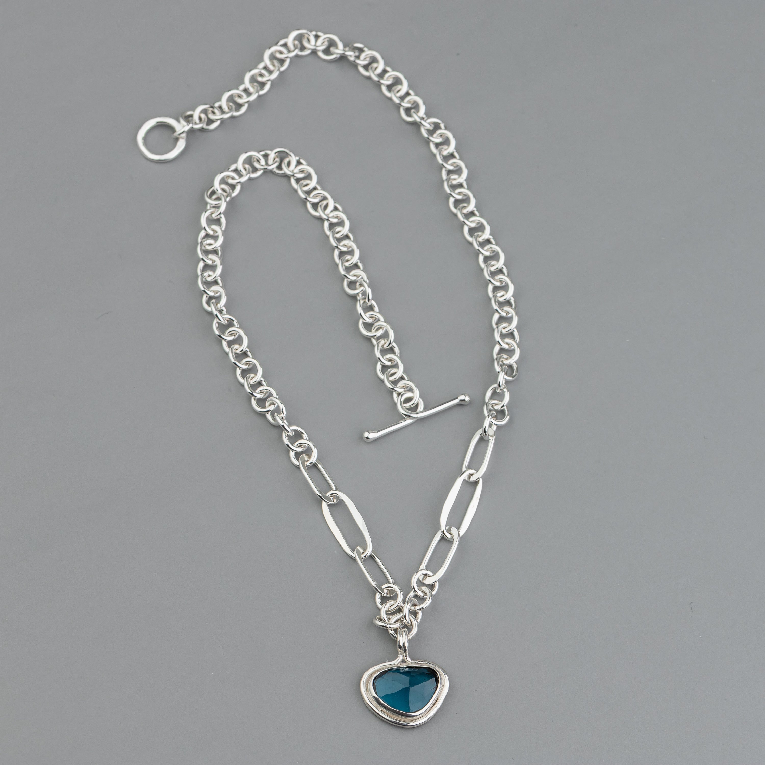 Blue Topaz Pendant on Handmade Silver Chain
