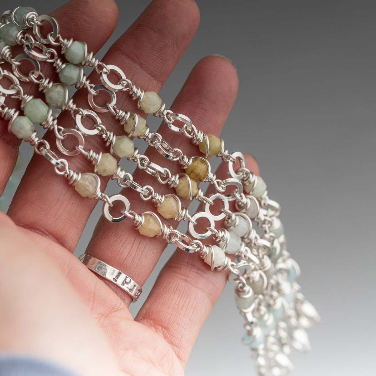 Aquamarine Wire Wrapped Chain Bracelet