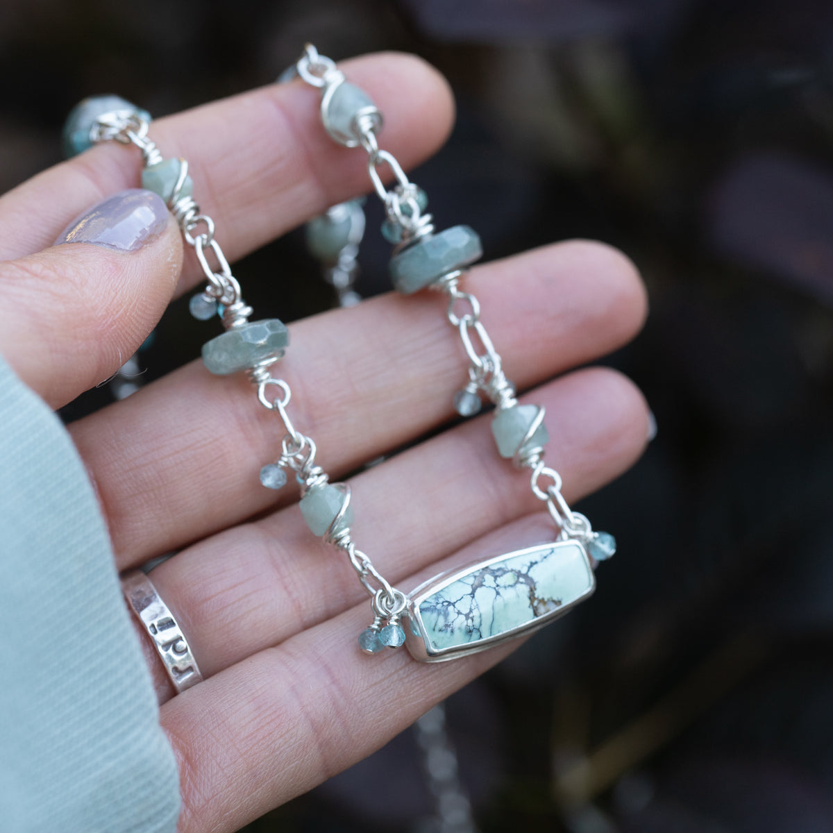 Variscite Pendant on Wrapped Gemstone Chain