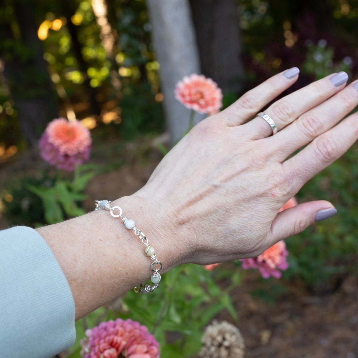 Aquamarine Wire Wrapped Chain Bracelet