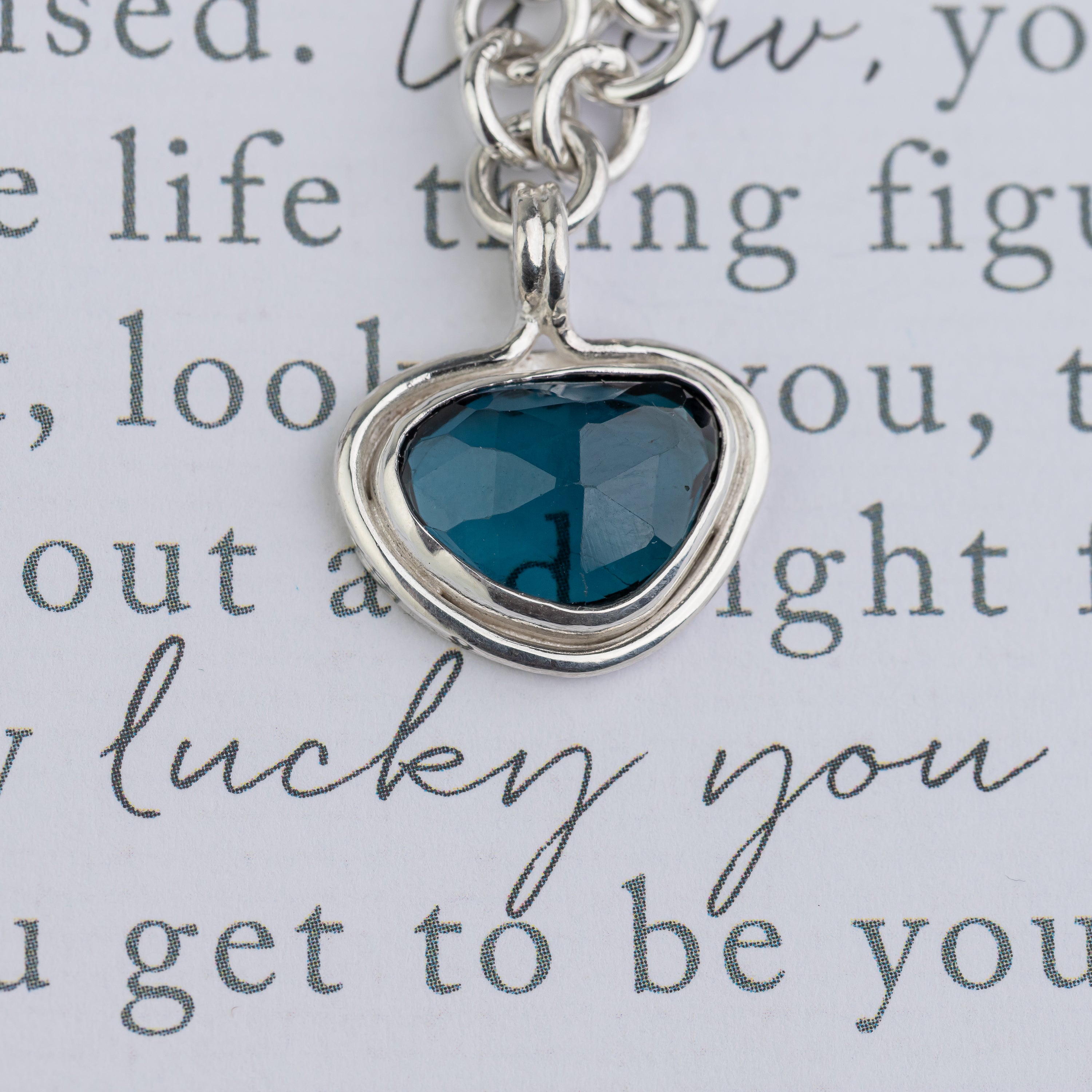 Blue Topaz Pendant on Handmade Silver Chain