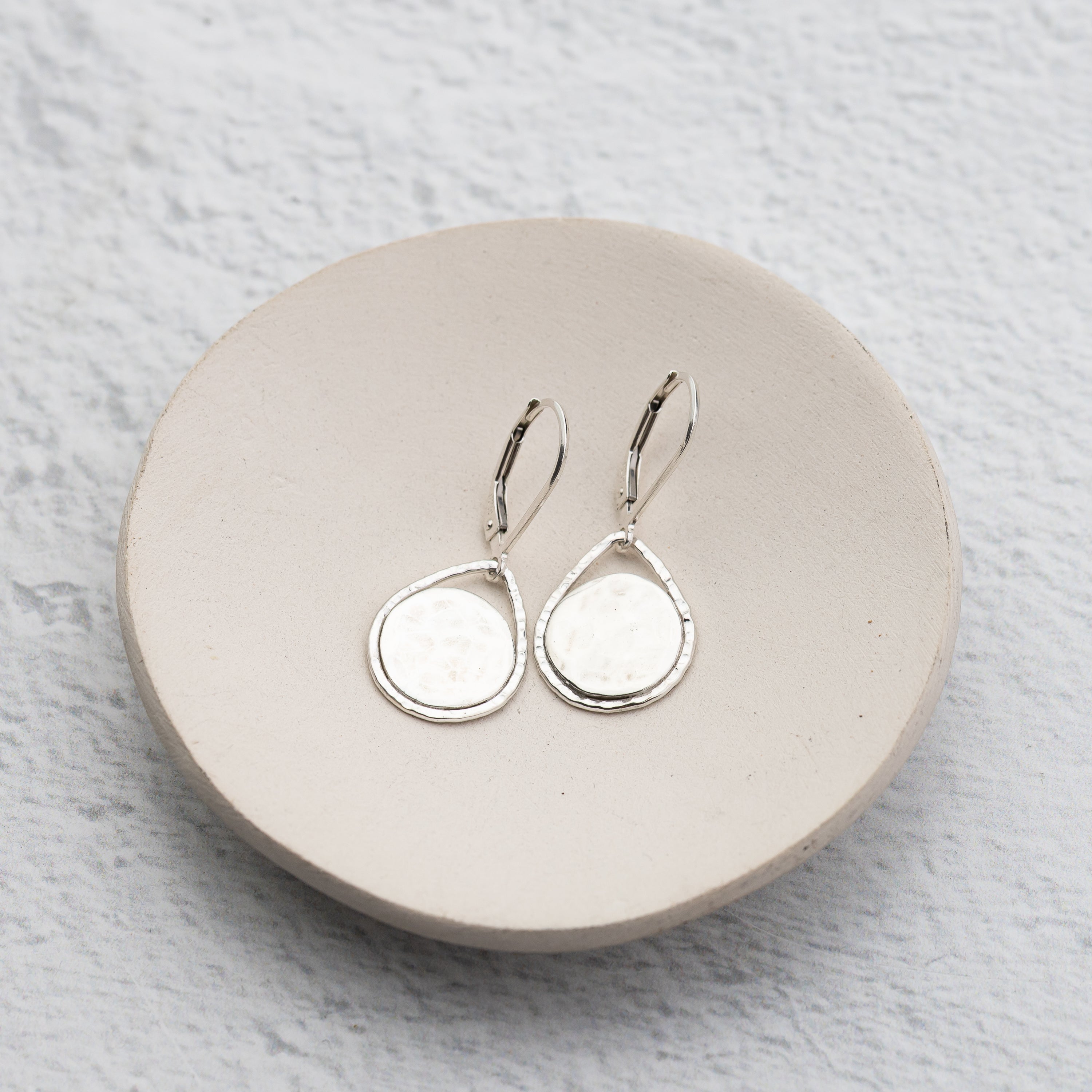 Small Hammered Teardrop Disc Earrings