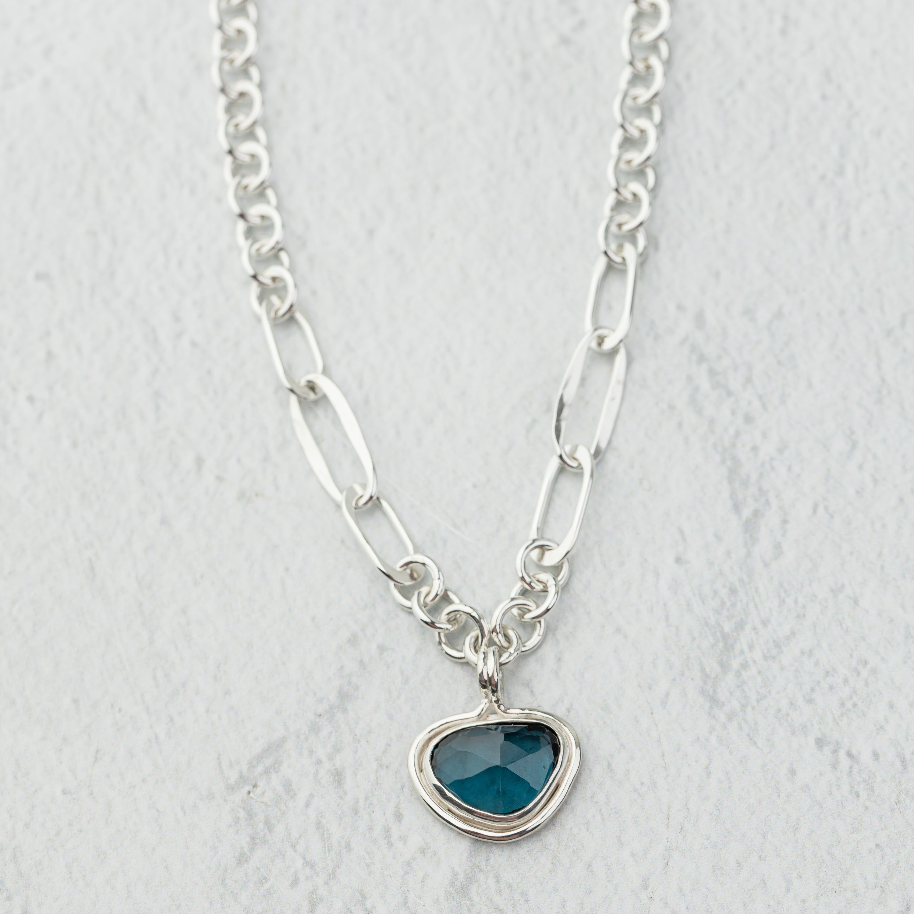Blue Topaz Pendant on Handmade Silver Chain