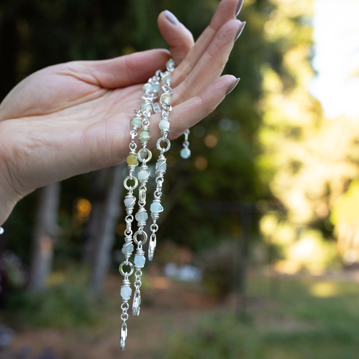 Aquamarine Wire Wrapped Chain Bracelet