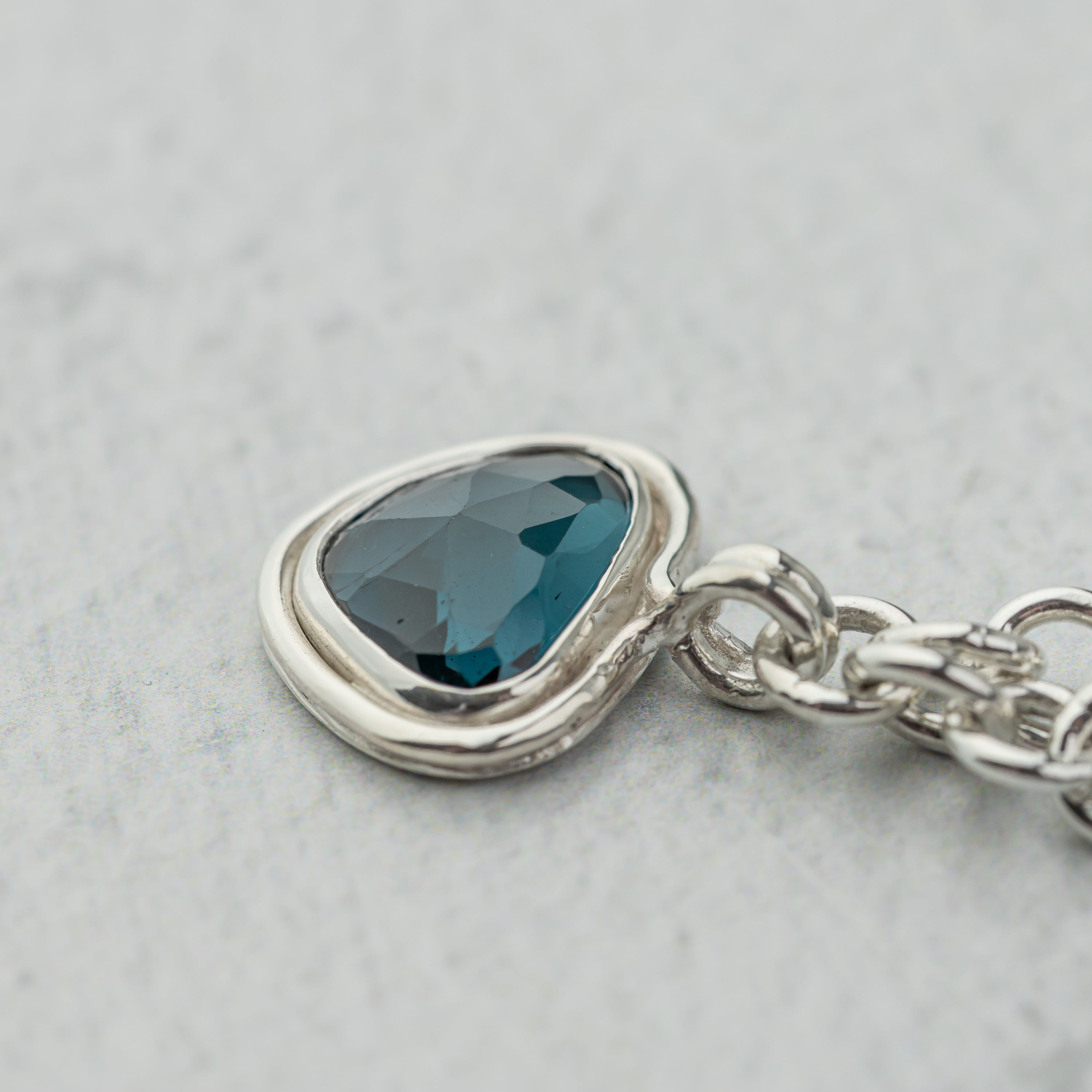 Blue Topaz Pendant on Handmade Silver Chain