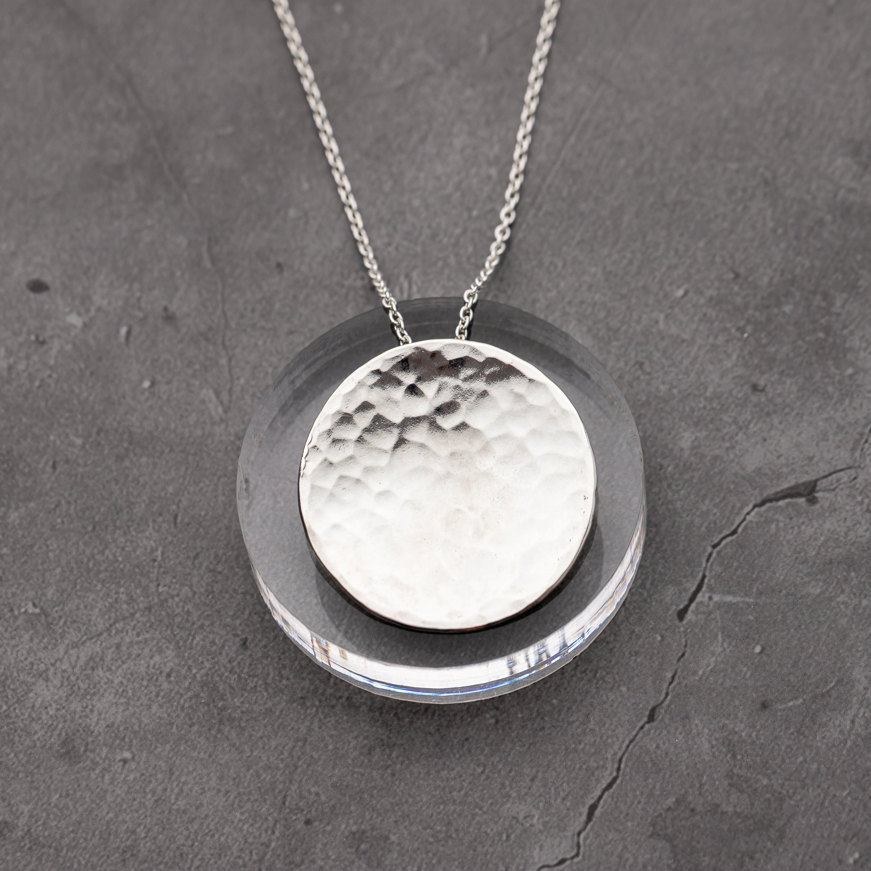 Handmade Sterling Silver Large Hammered Disc Necklace – Lizardi
