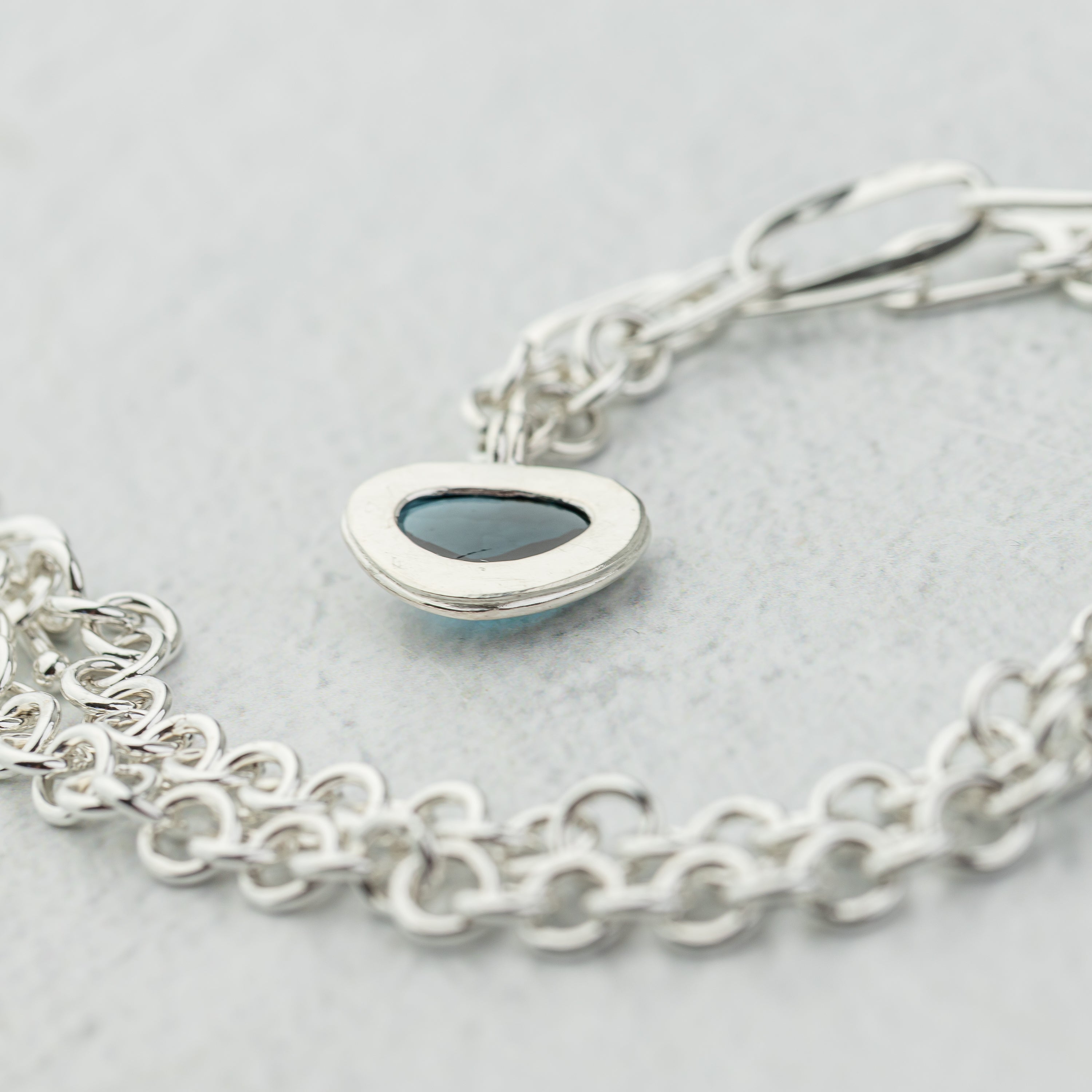 Blue Topaz Pendant on Handmade Silver Chain