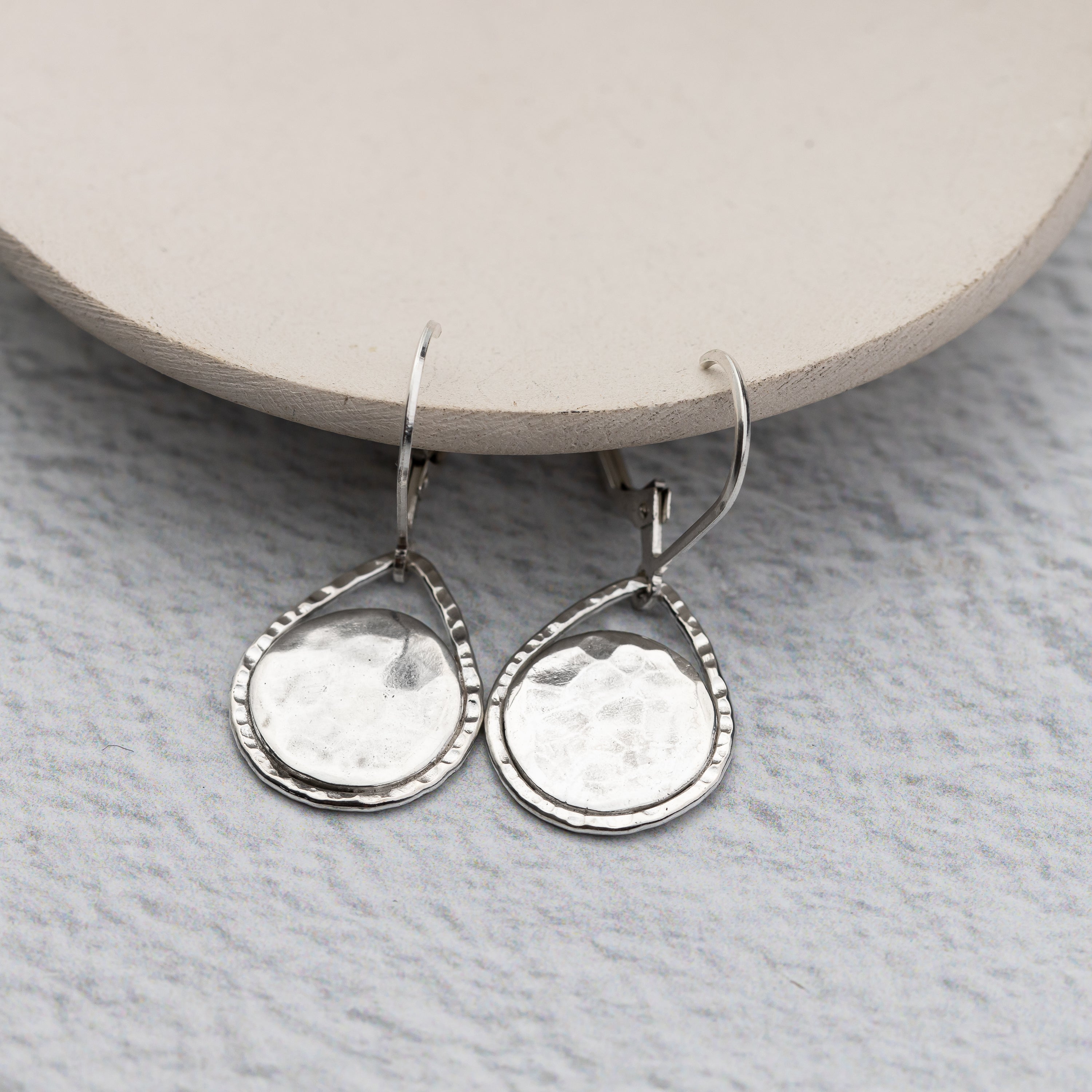 Small Hammered Teardrop Disc Earrings