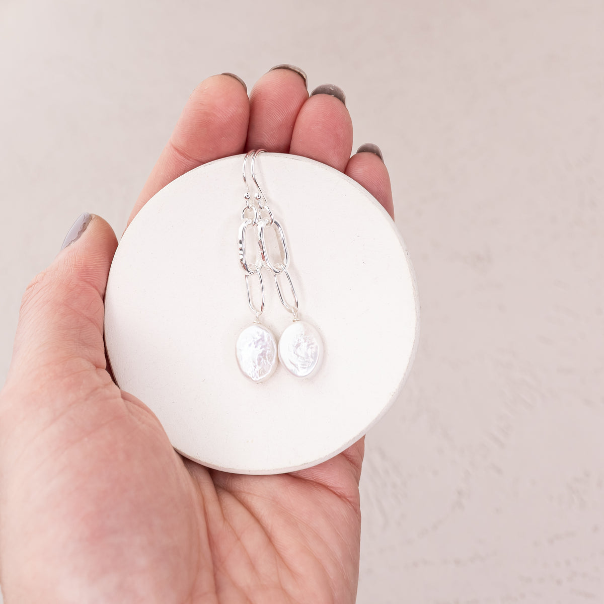 Oval Freshwater Pearl Dangle Earrings
