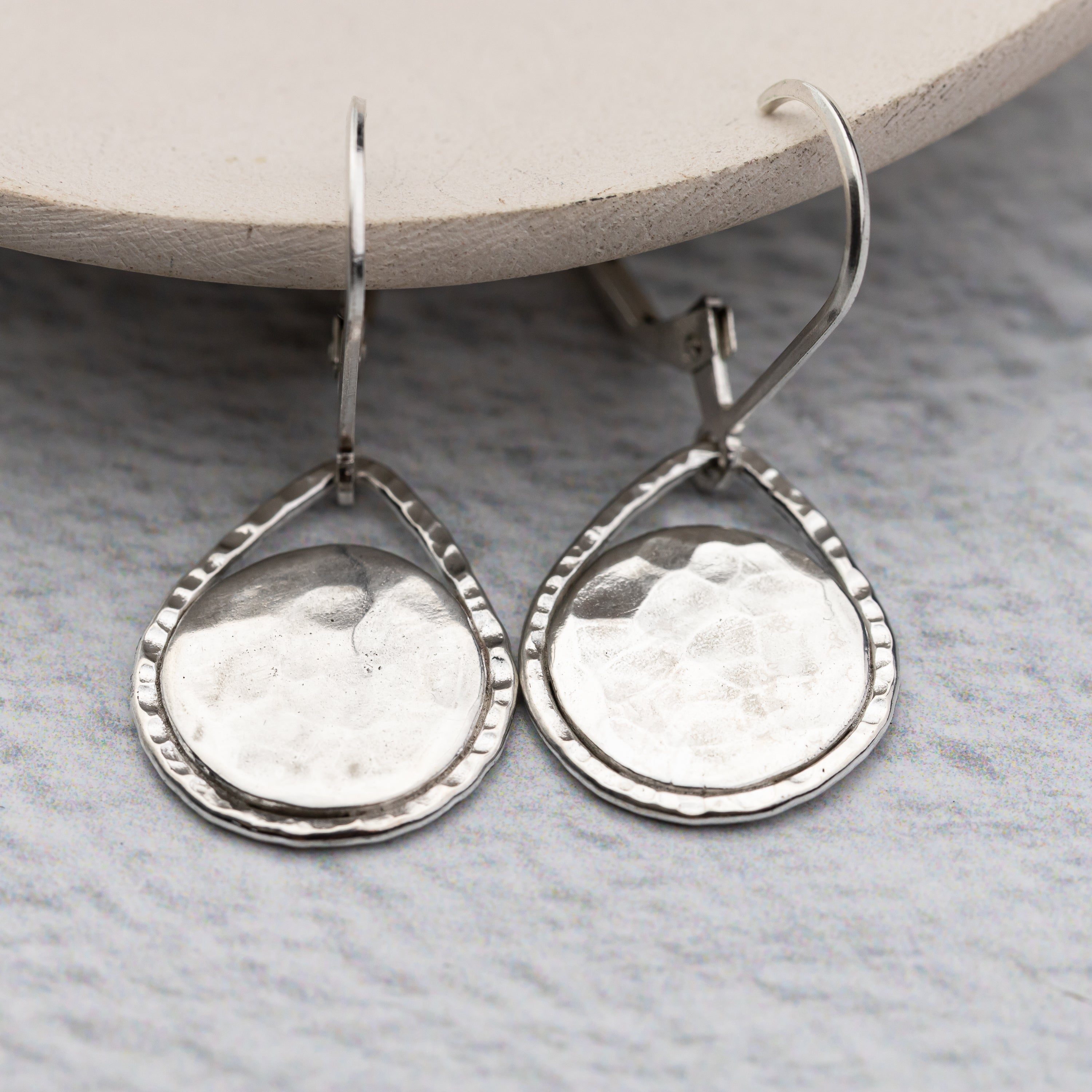 Small Hammered Teardrop Disc Earrings