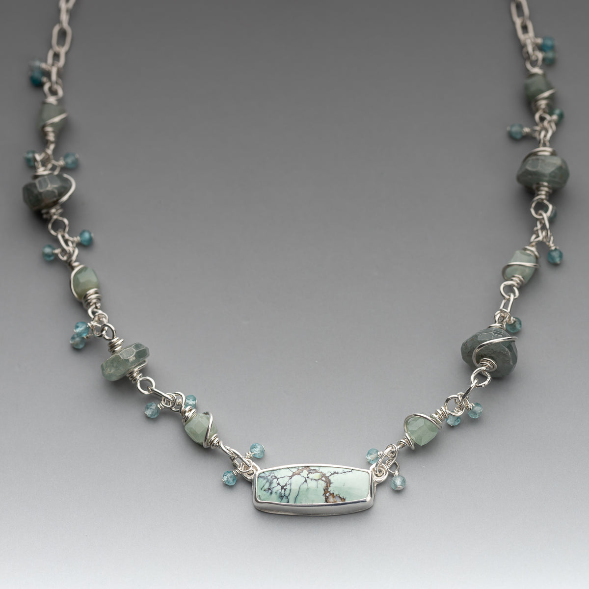 Variscite Pendant on Wrapped Gemstone Chain