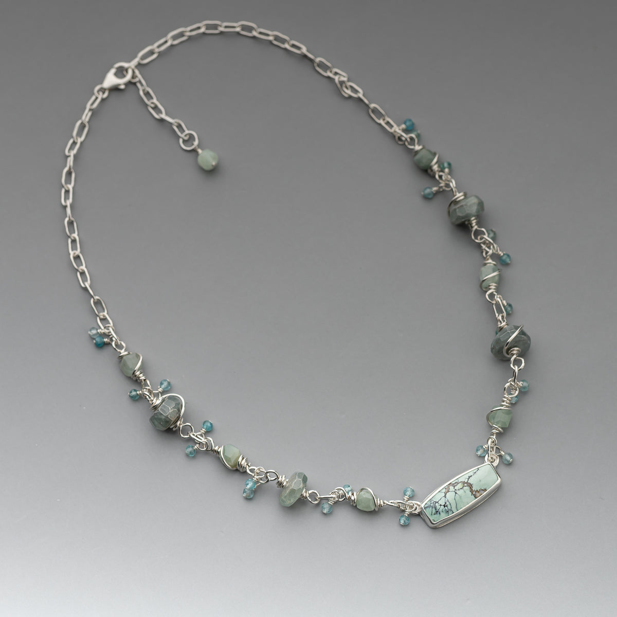 Variscite Pendant on Wrapped Gemstone Chain