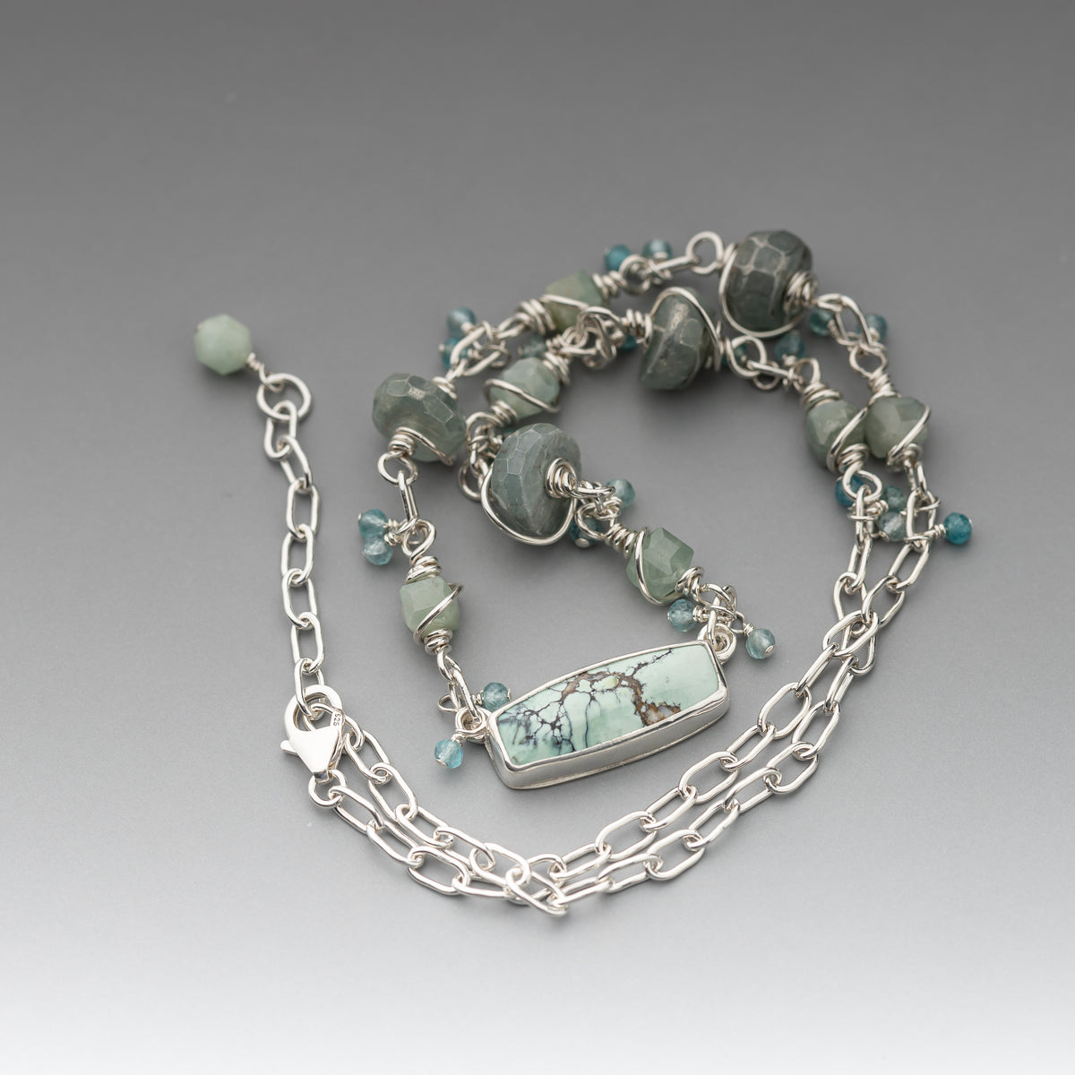 Variscite Pendant on Wrapped Gemstone Chain