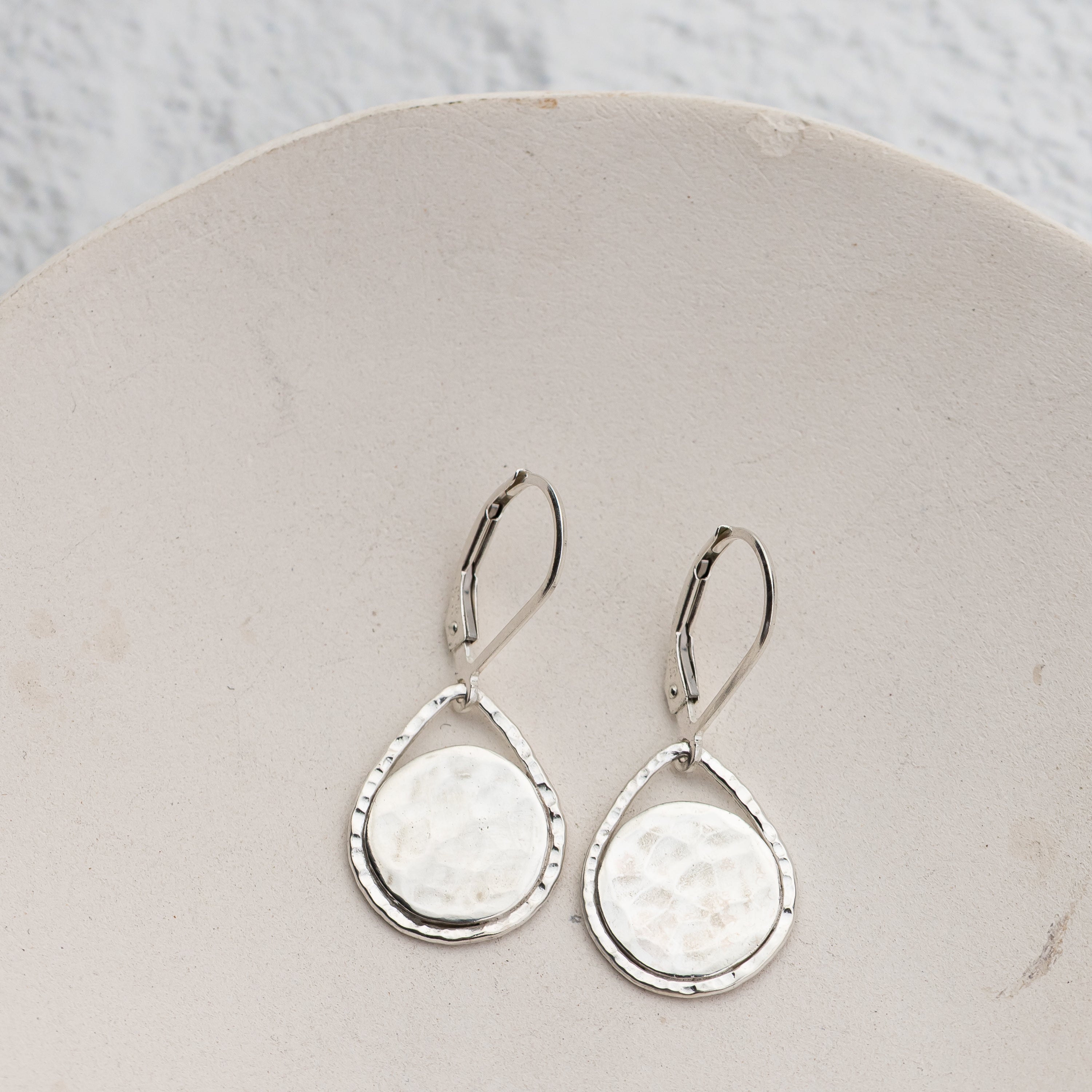 Small Hammered Teardrop Disc Earrings