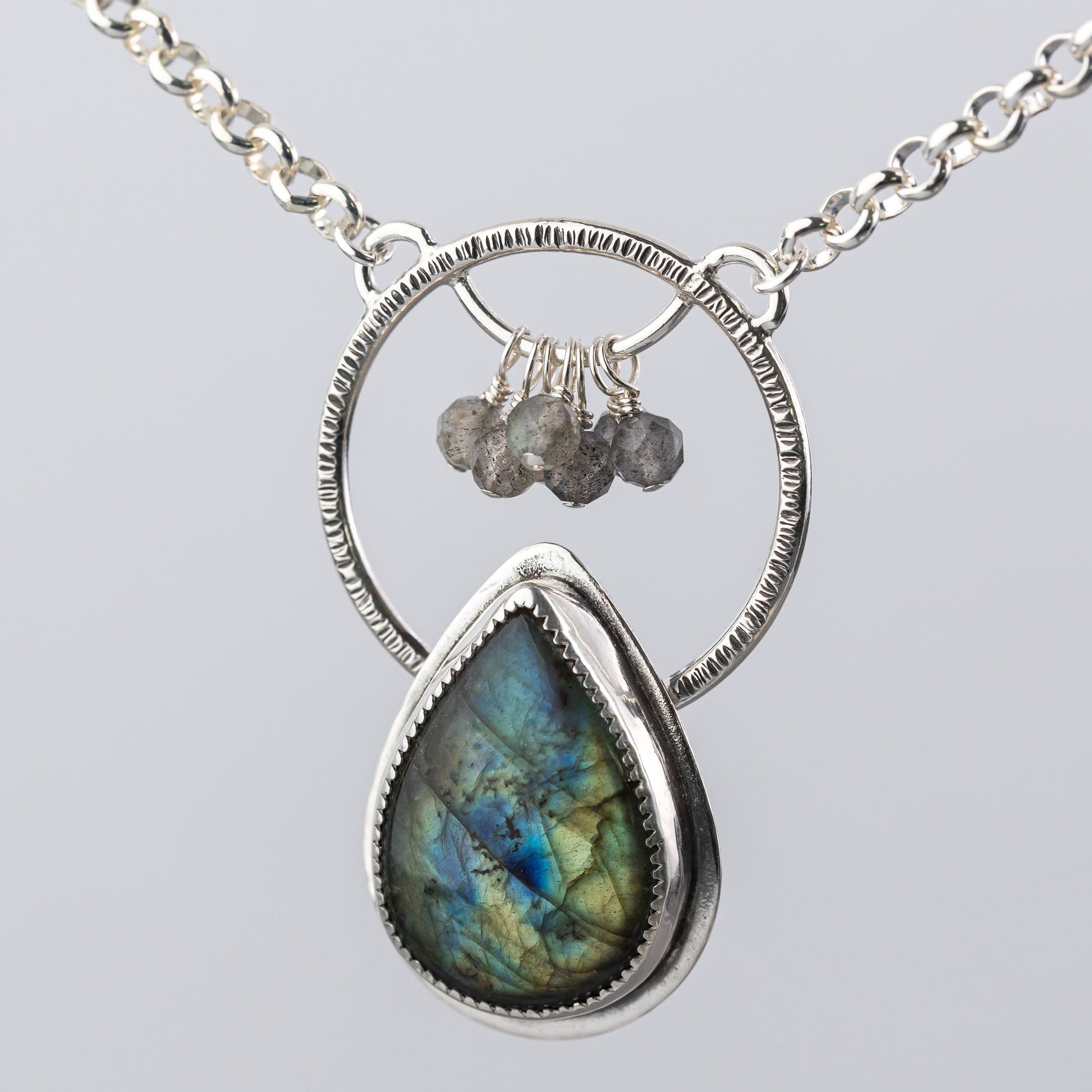 Labradorite Dangle Necklace – Handmade Sterling Silver Pendant