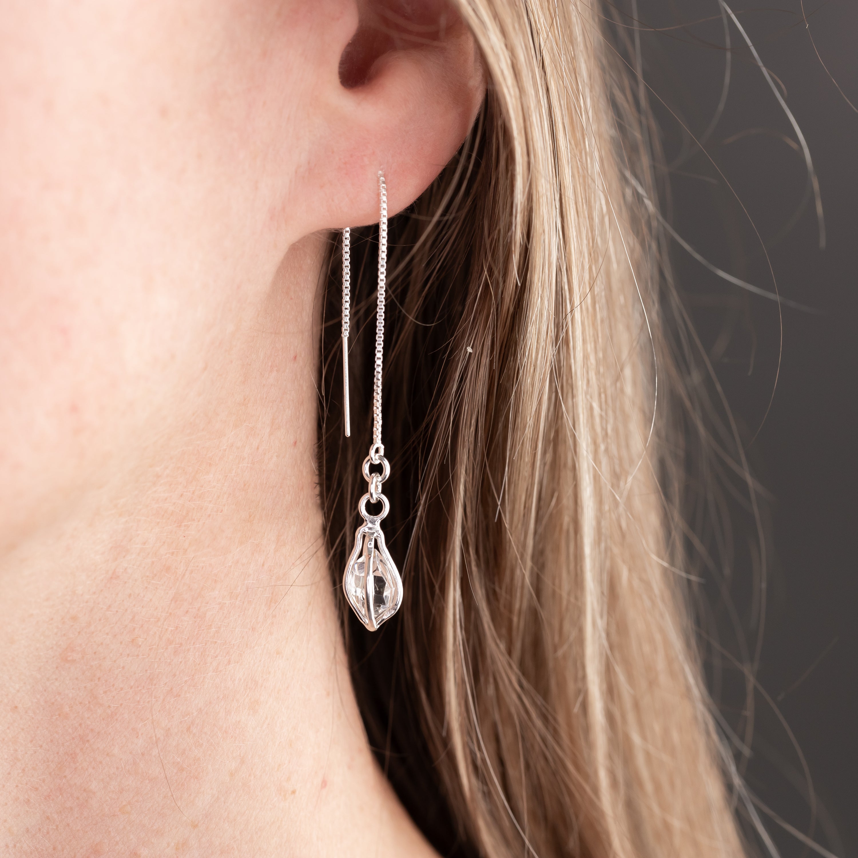 Herkimer Diamond Threader Earrings