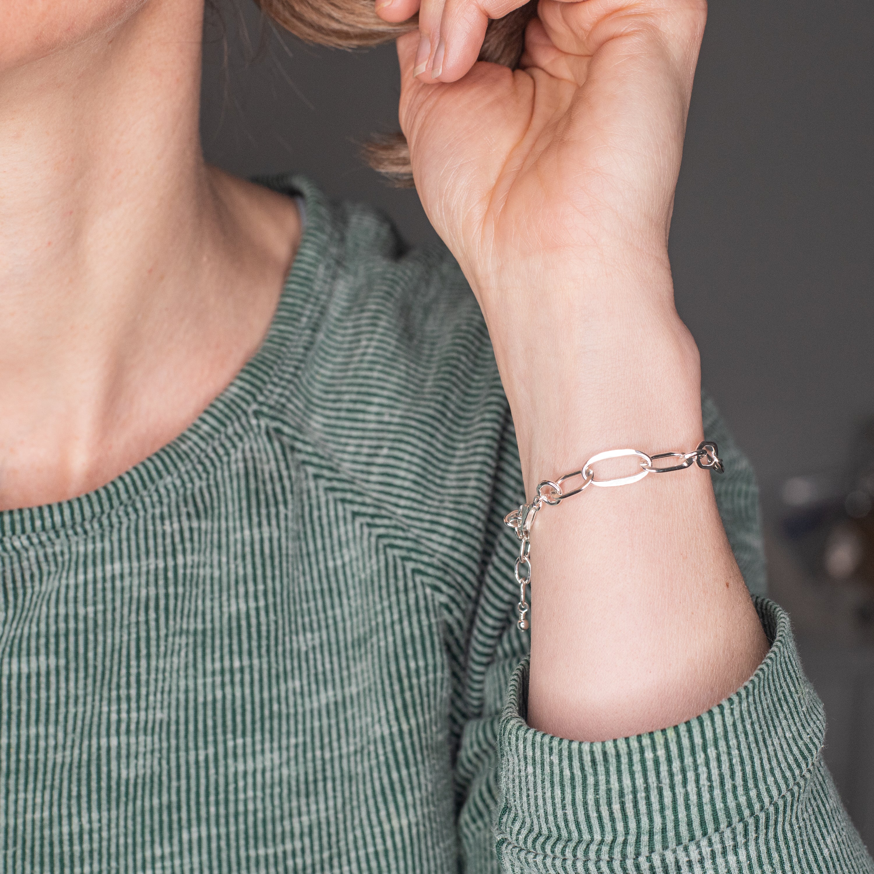 Welded sterling silver chain bracelet with bright polished finish
