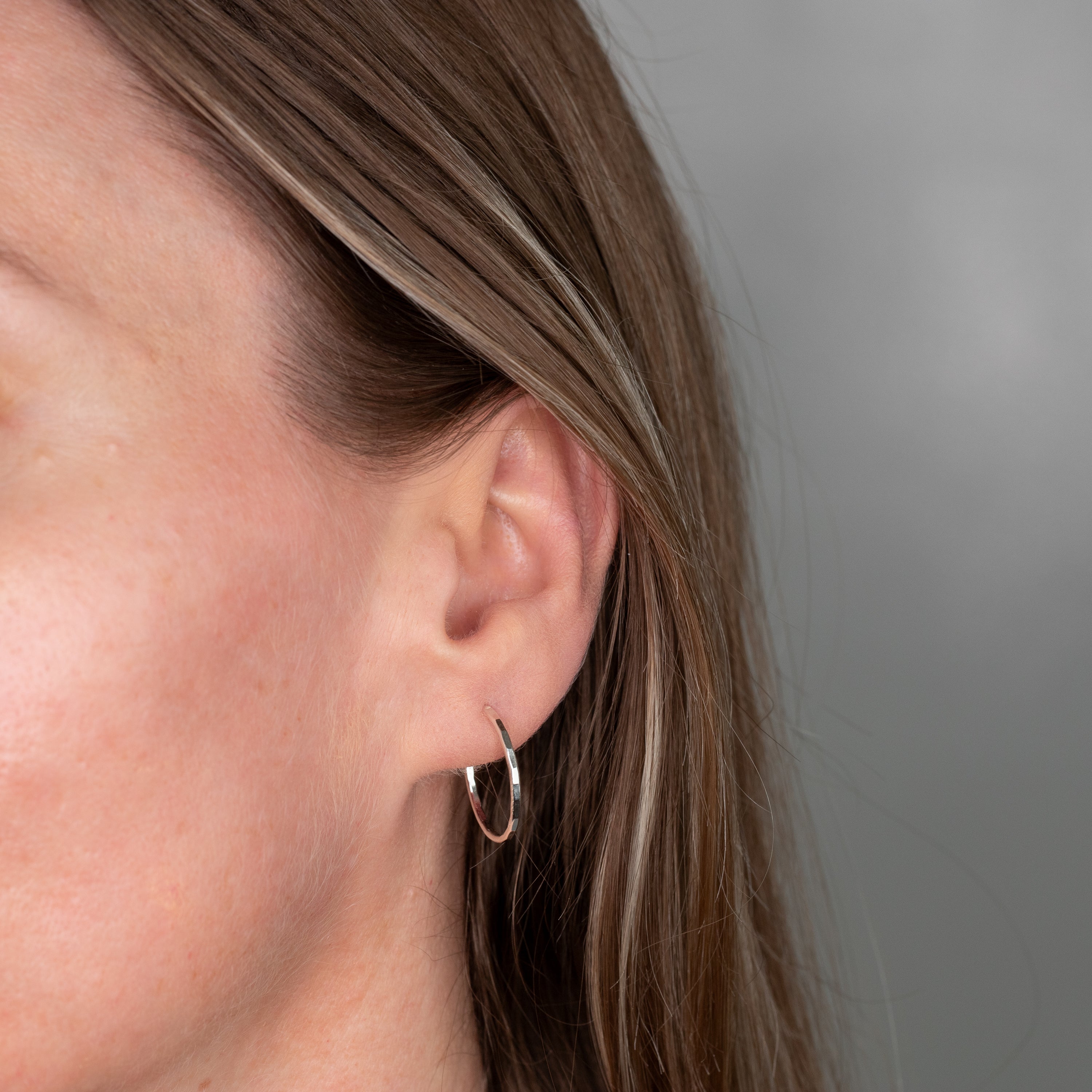 dainty sterling silver hoop earrings hammered texture