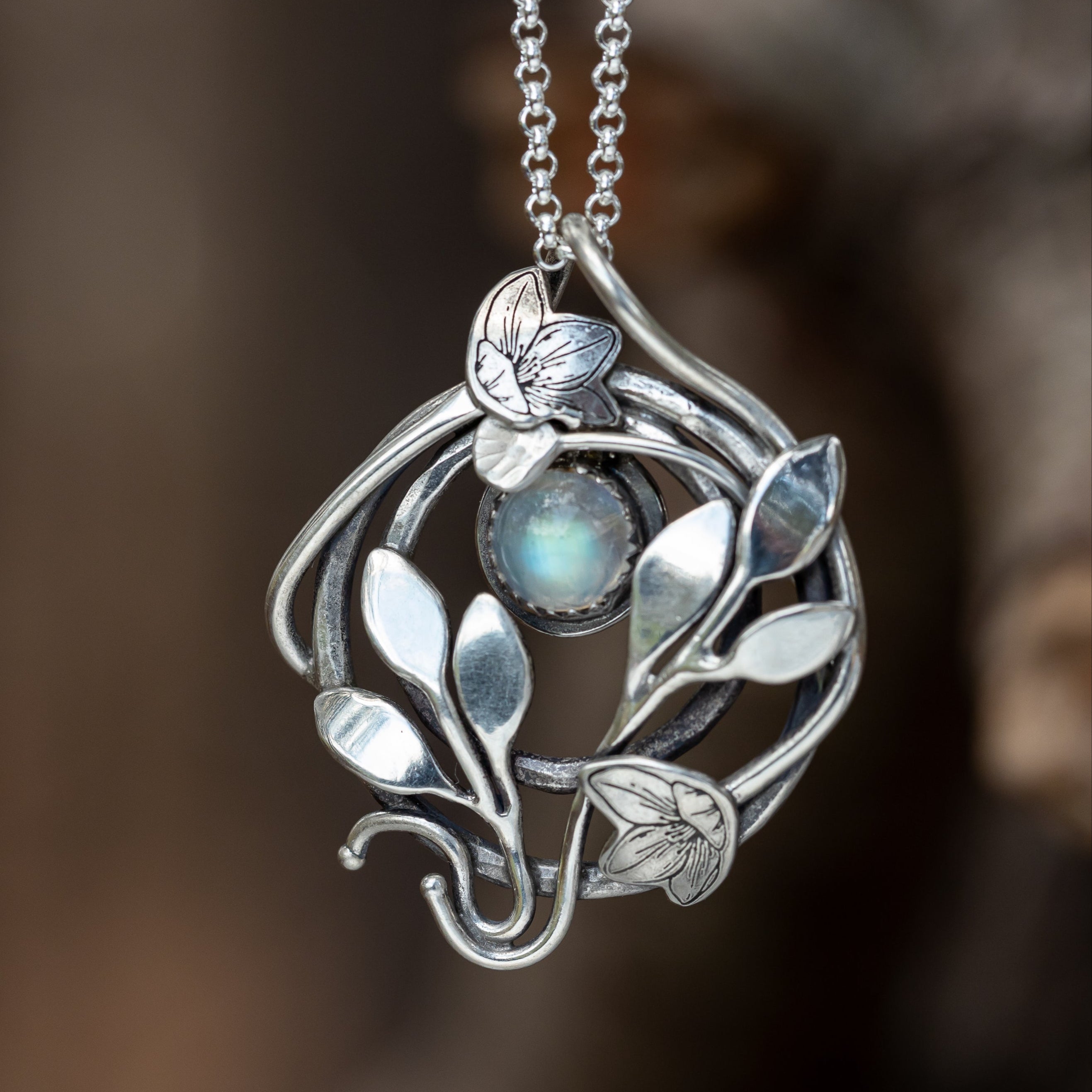 Handmade Sterling Silver Jewelry, Moonstone Pendant Necklace