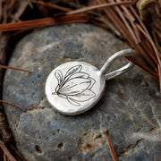 Engraved Magnolia Silver Pendant