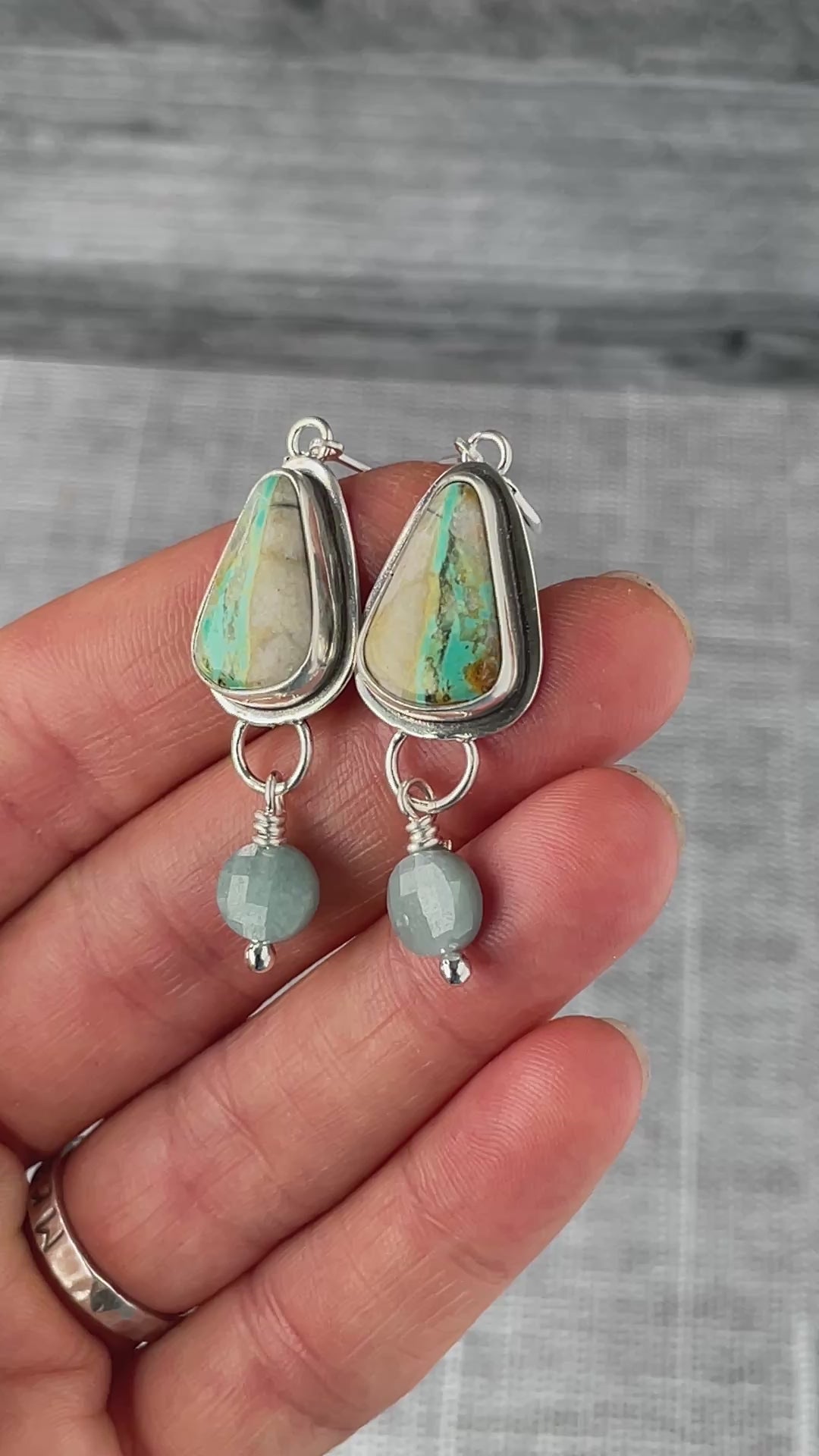 Load video: Turquoise and Jade Dangle Earrings