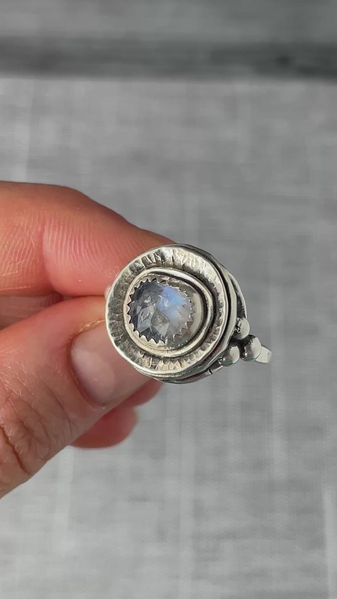 Load video: Rainbow Moonstone Disc Ring