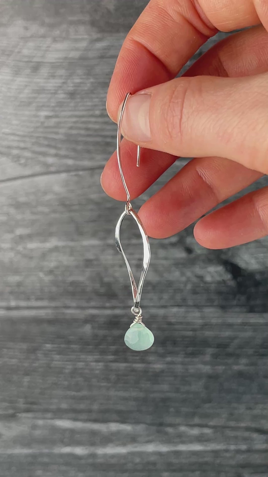 Load video: Aqua Chalcedony with Twisted Drops and Long Ear wires