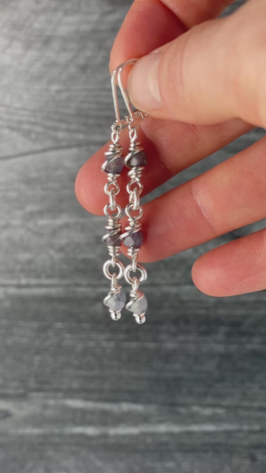 Load video: Wire Wrapped Iolite Dangle Earrings