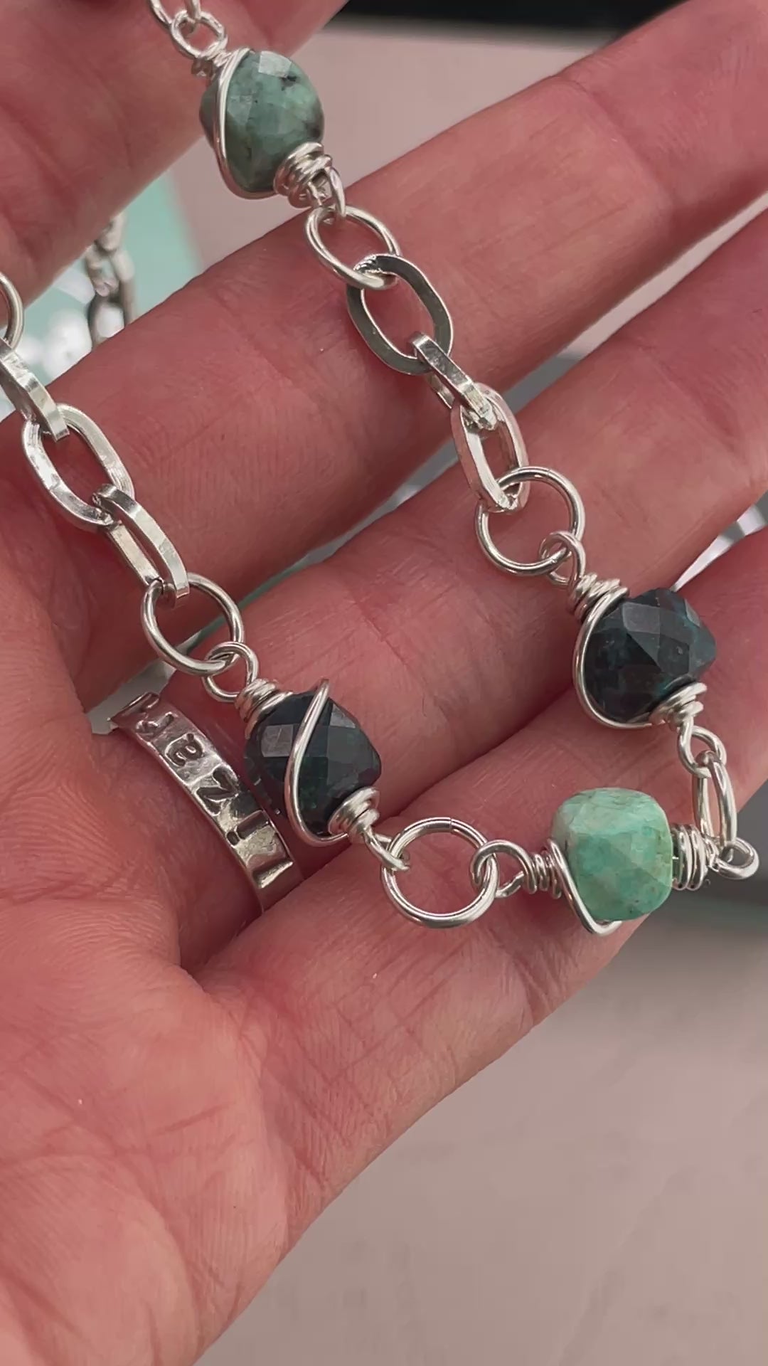 Load video: Chrysocolla Wire Wrapped Chain