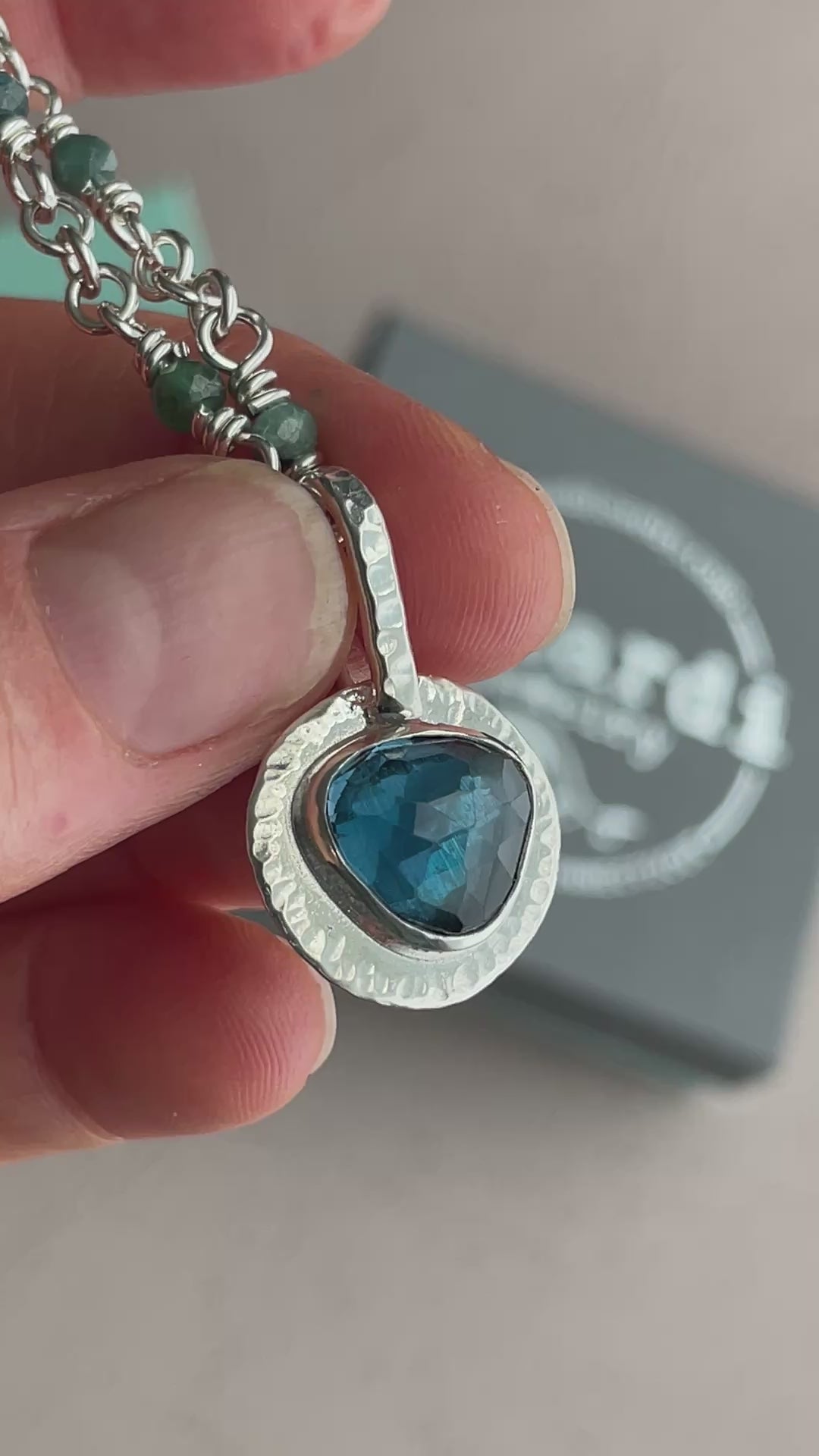 Load video: Blue Topaz Pendant on Linked Stone Chain