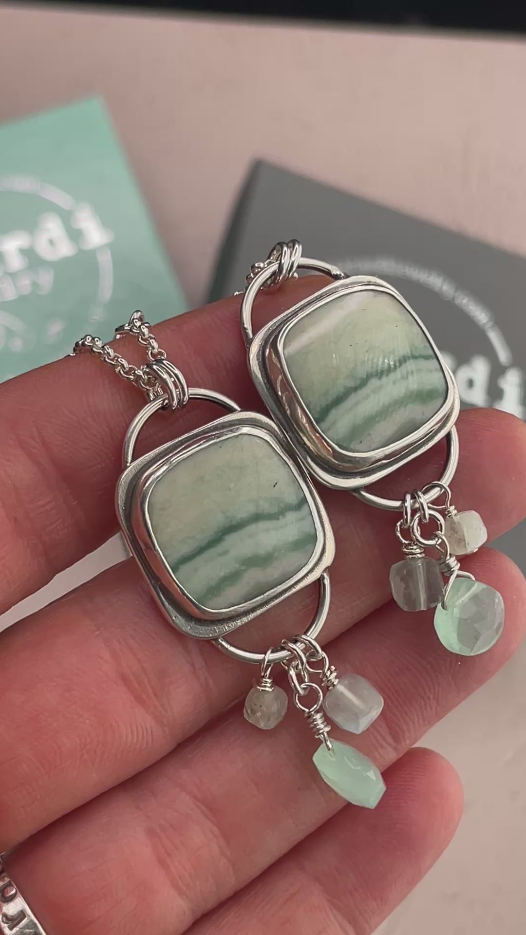 Load video: Agate, Aquamarine and Chalcedony Necklace