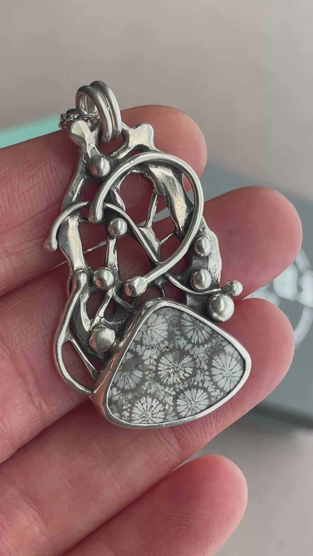 Load video: Fossil Coral Pendant on Handmade Chain