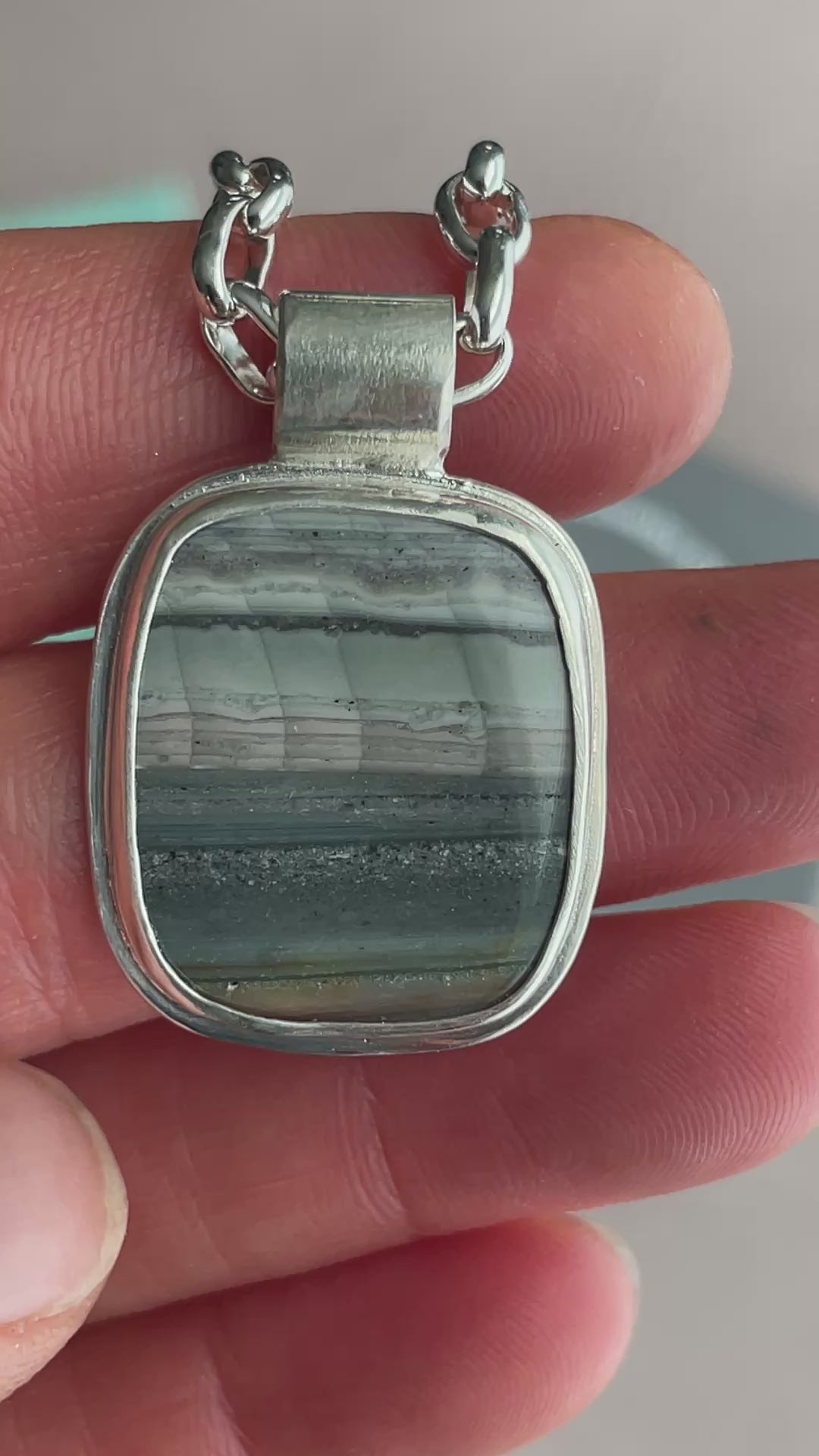 Load video: Saturn Agate Pendant on Handmade Toggle Chain