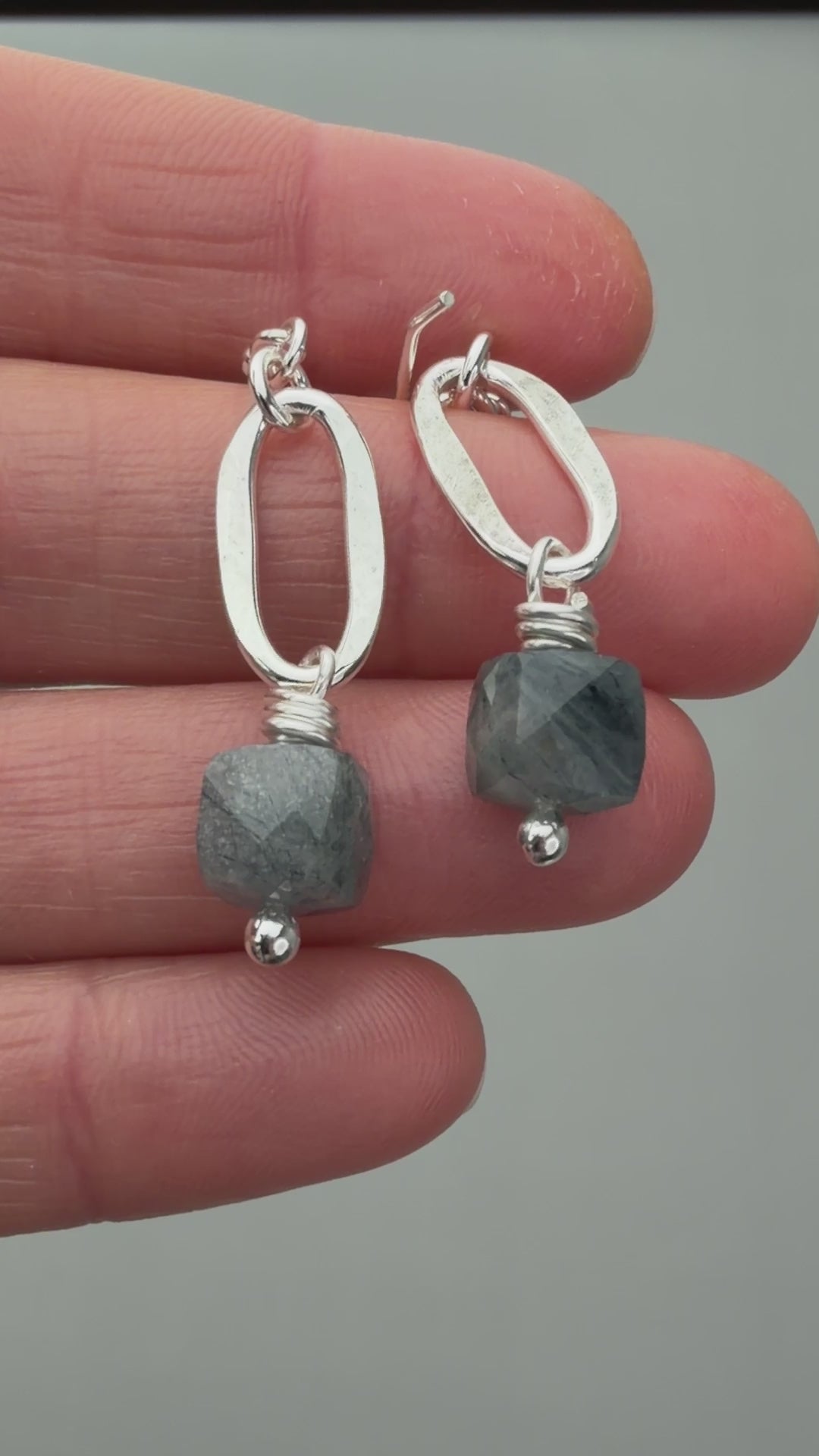 Load video: Tourmalinated Quartz Cube Dangles
