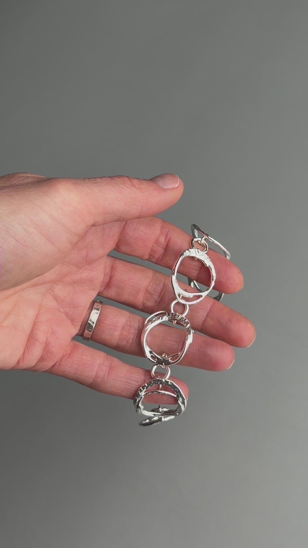 Load video: Heavy Silver Organic Link Toggle Bracelet