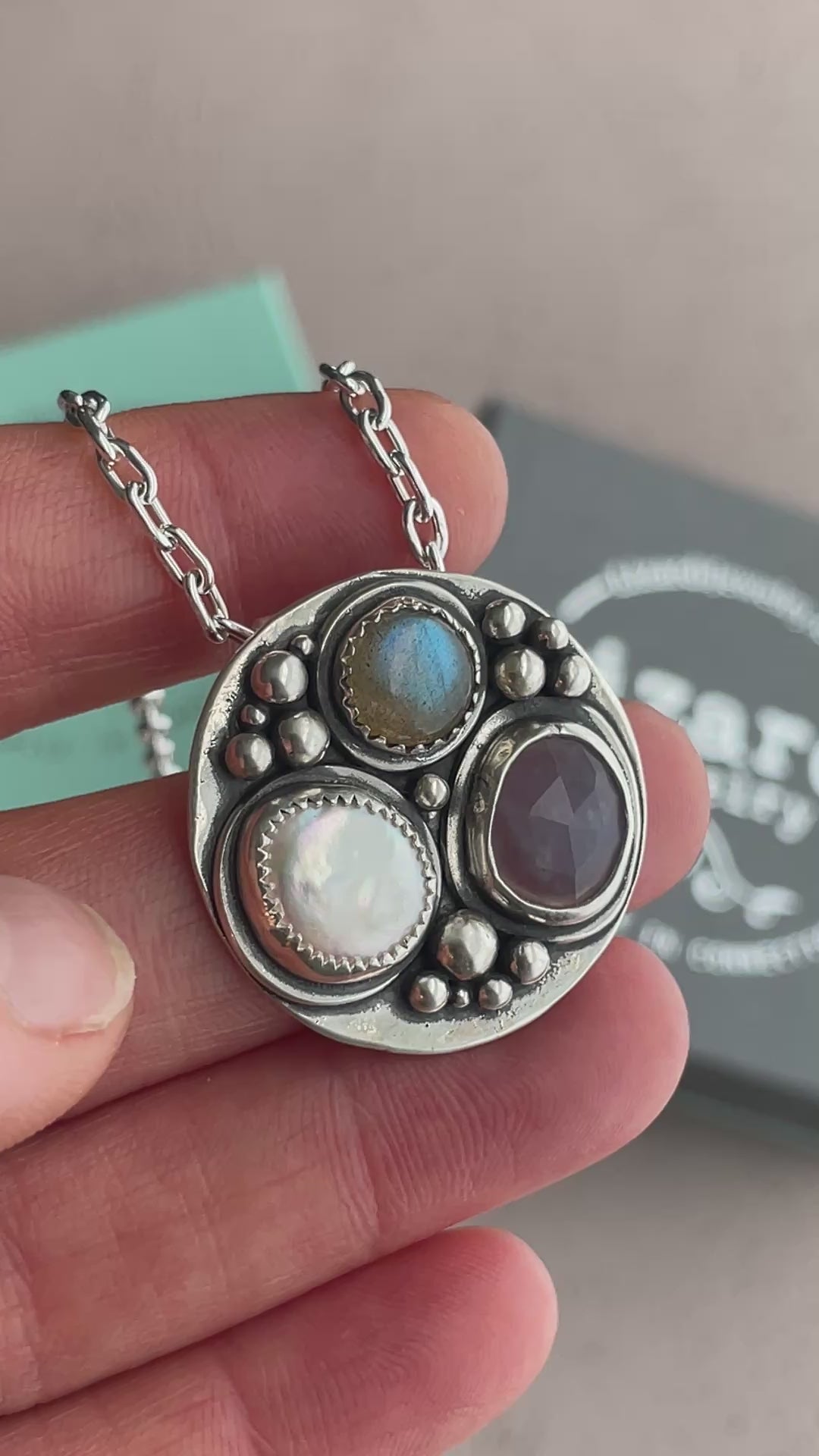 Load video: Stone Cluster Disc Necklace