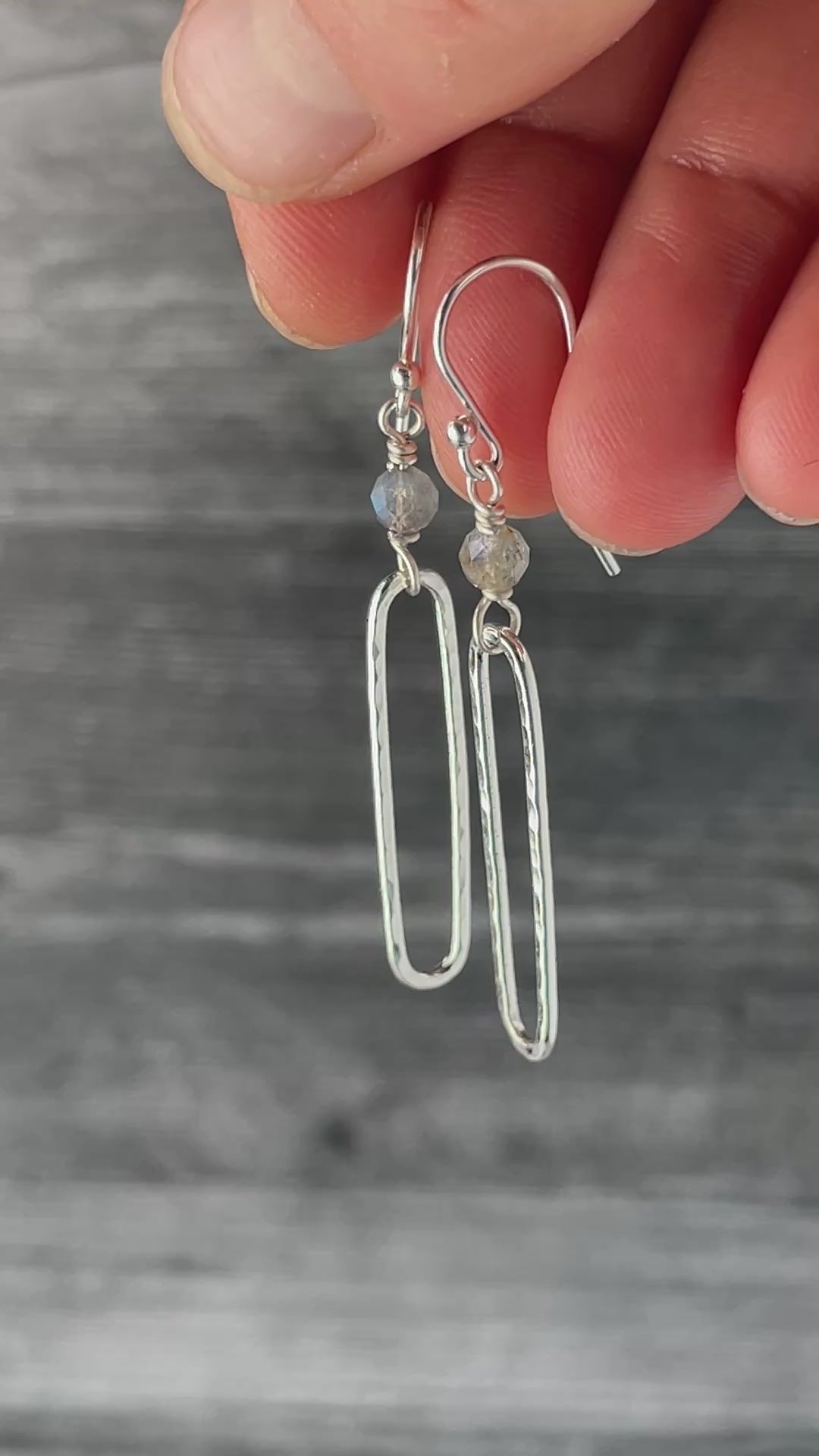 Load video: Elongated Oval Dangles with Labradorite
