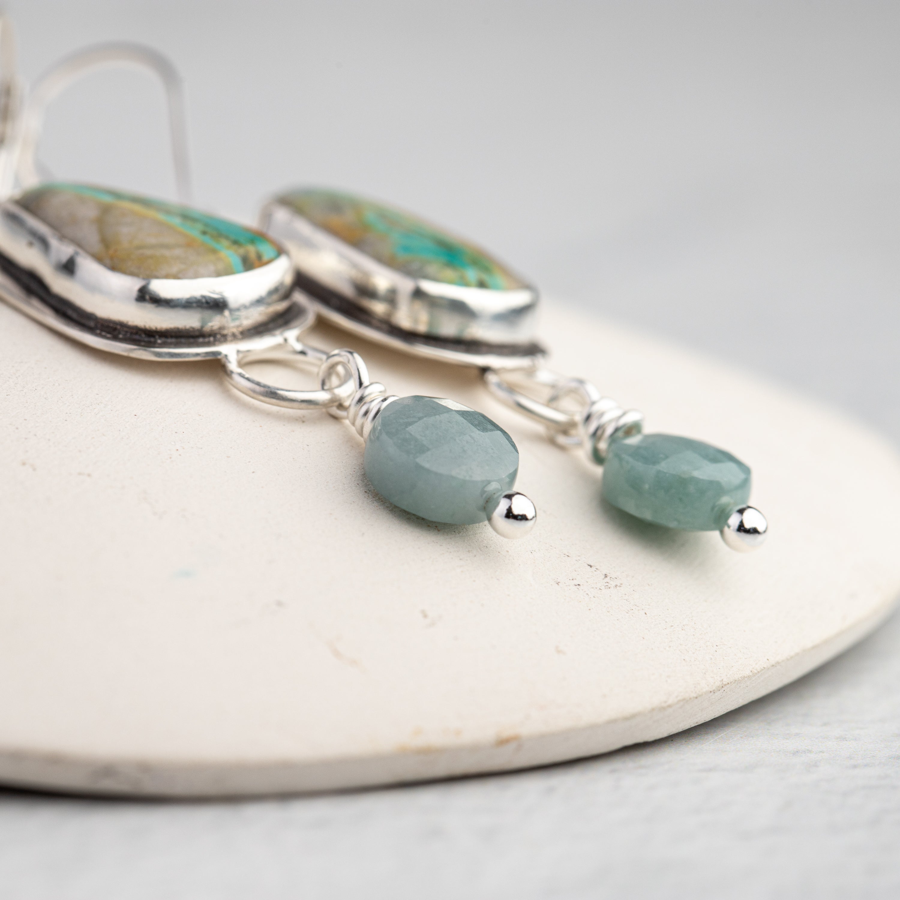 Turquoise and Jade Dangle Earrings