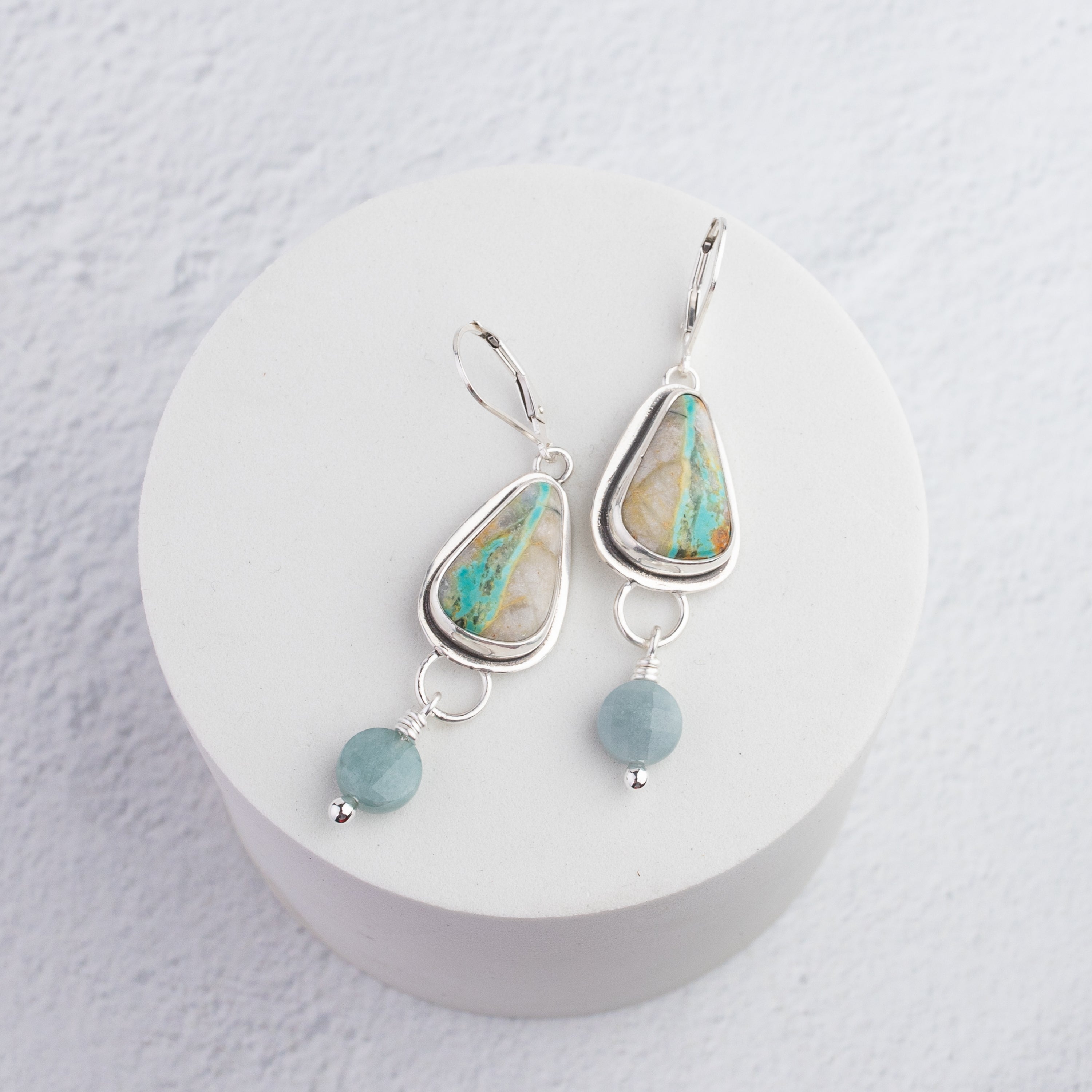 Turquoise and Jade Dangle Earrings