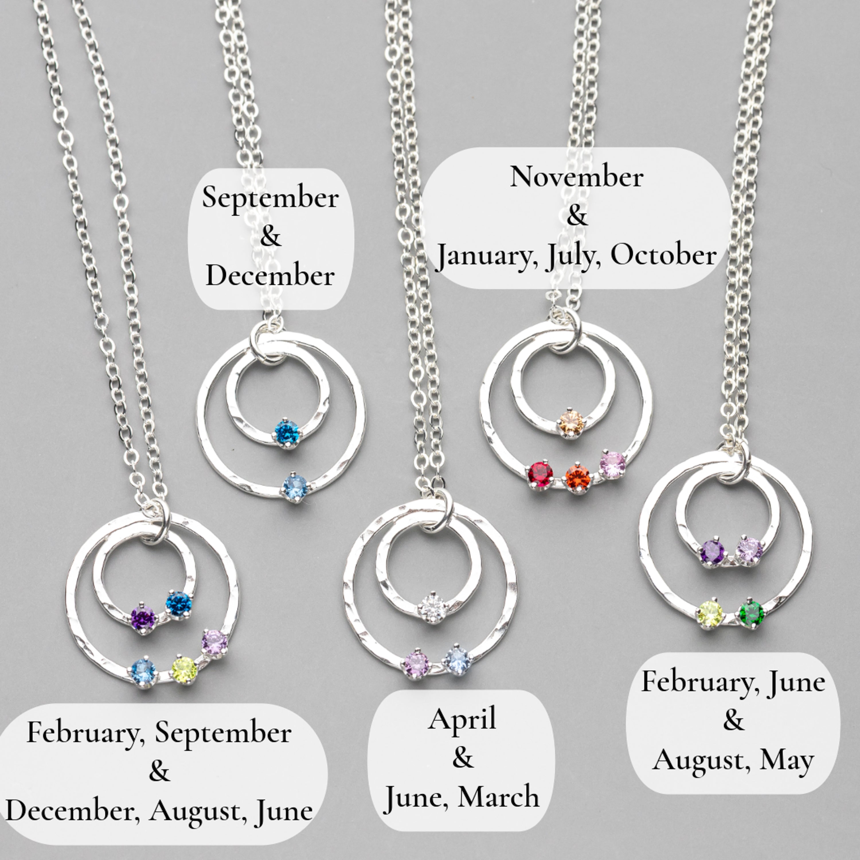 custom sterling silver birthstone mothers necklace created with the stones to represent your family.