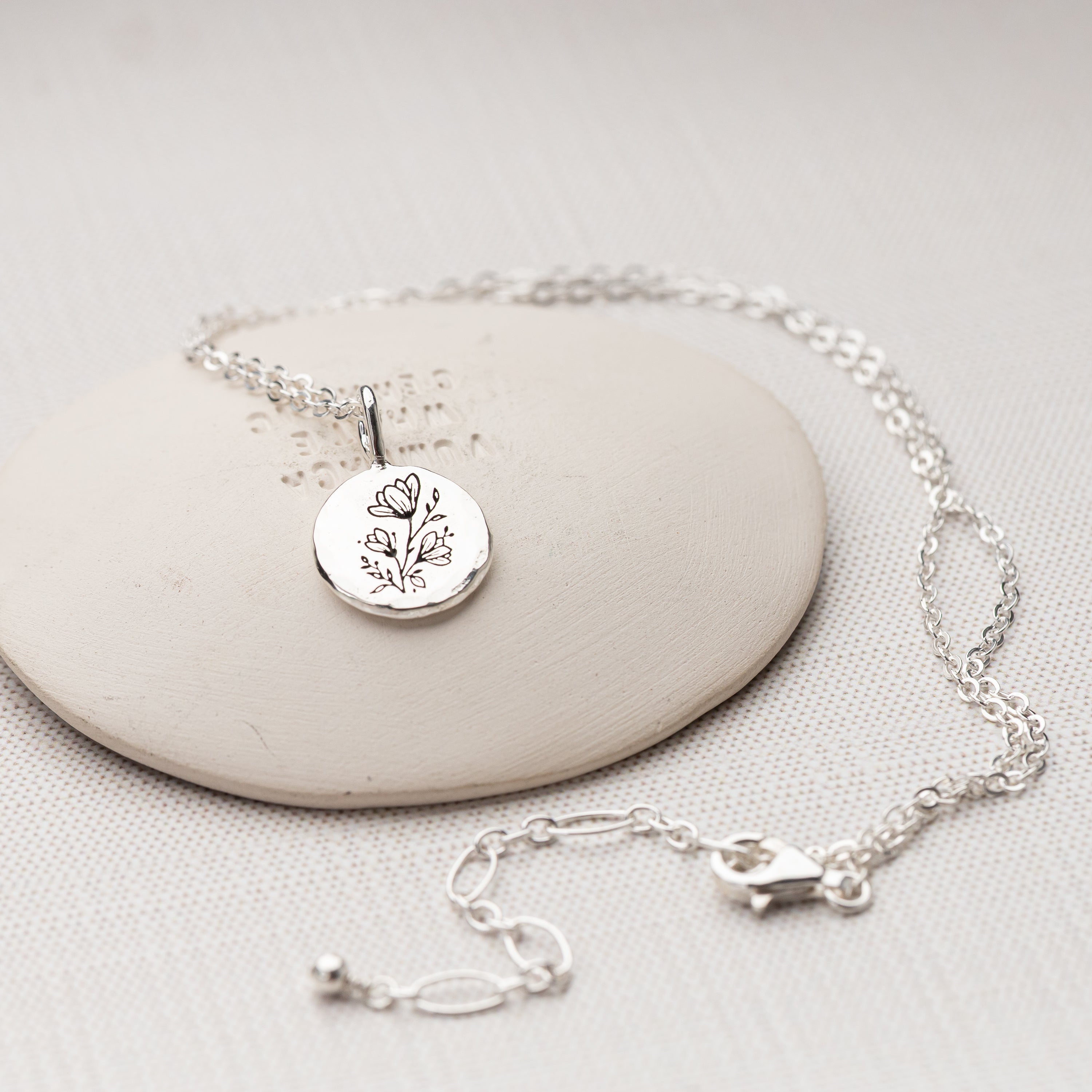 Handmade silver necklace with adjustable chain and lobster clasp