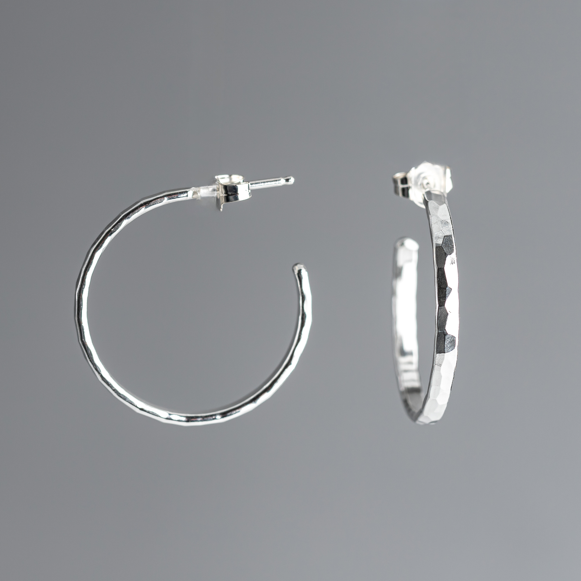 silver jewelry, hand hammered hoop earrings, sterling hoops with post, one inch silver hoops handmade