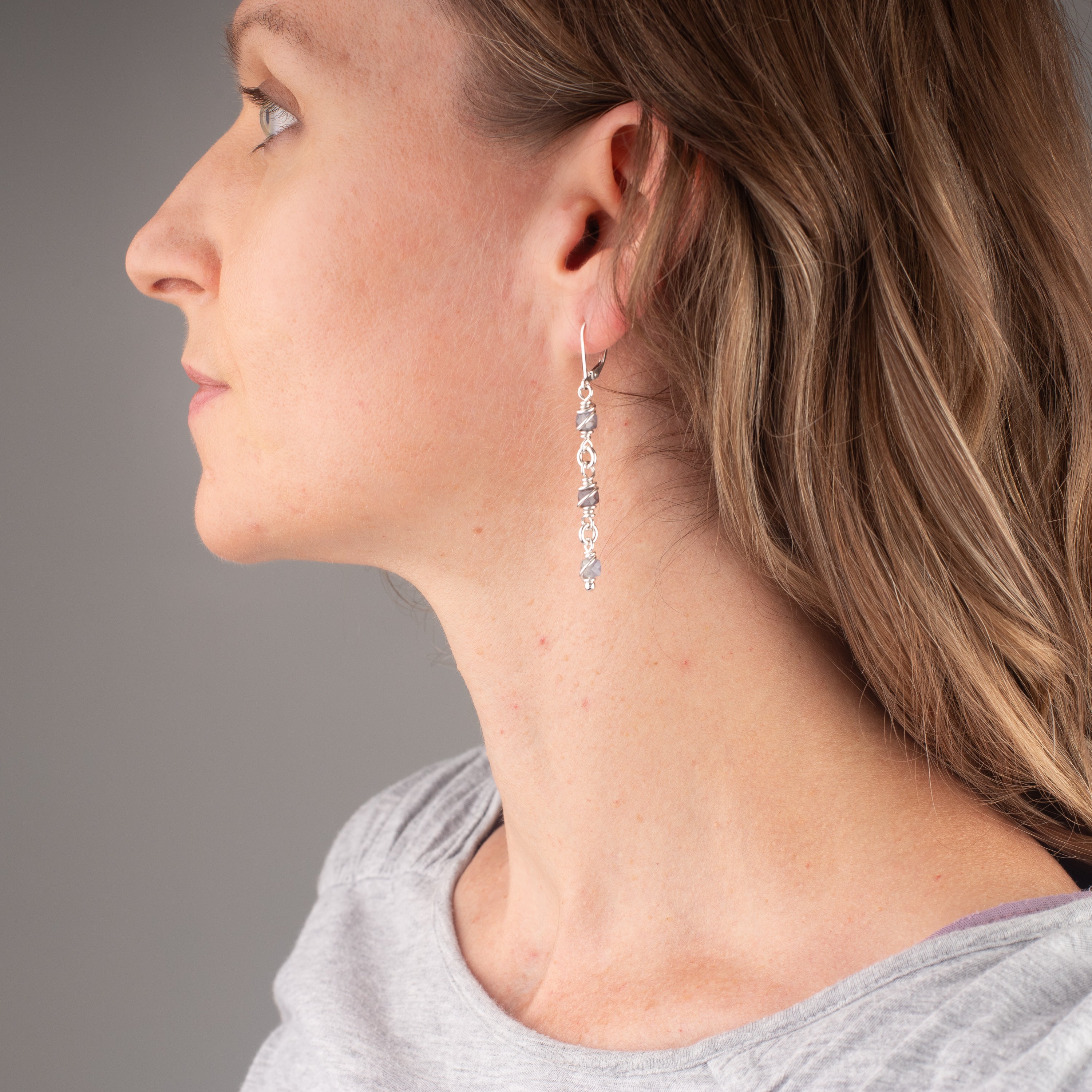 Wire Wrapped Iolite Dangle Earrings