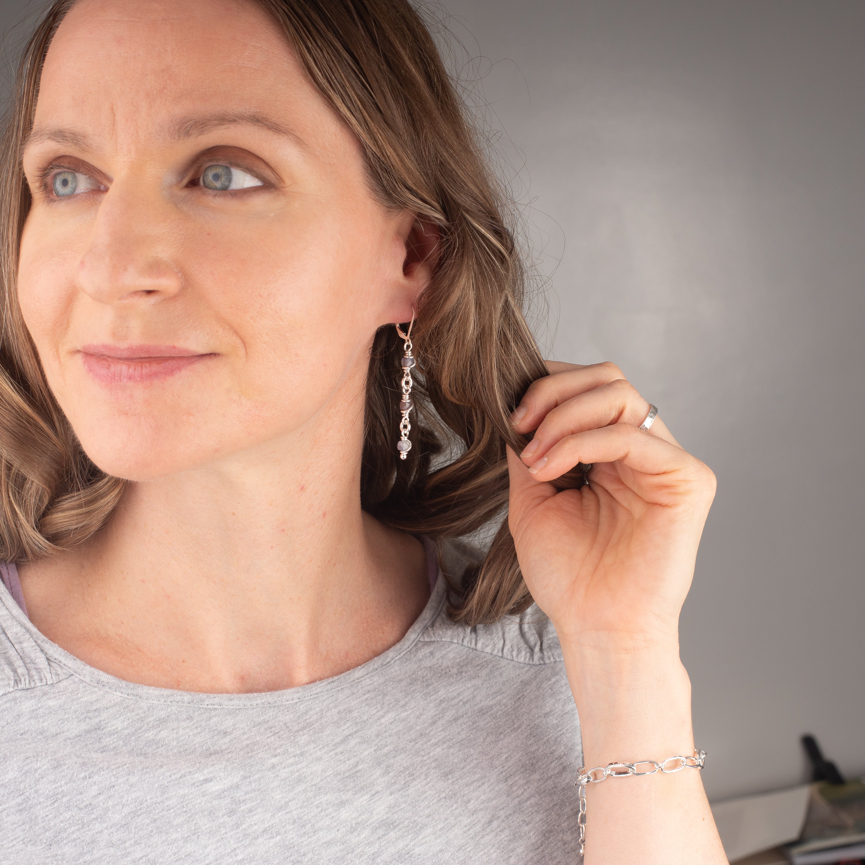 Wire Wrapped Iolite Dangle Earrings